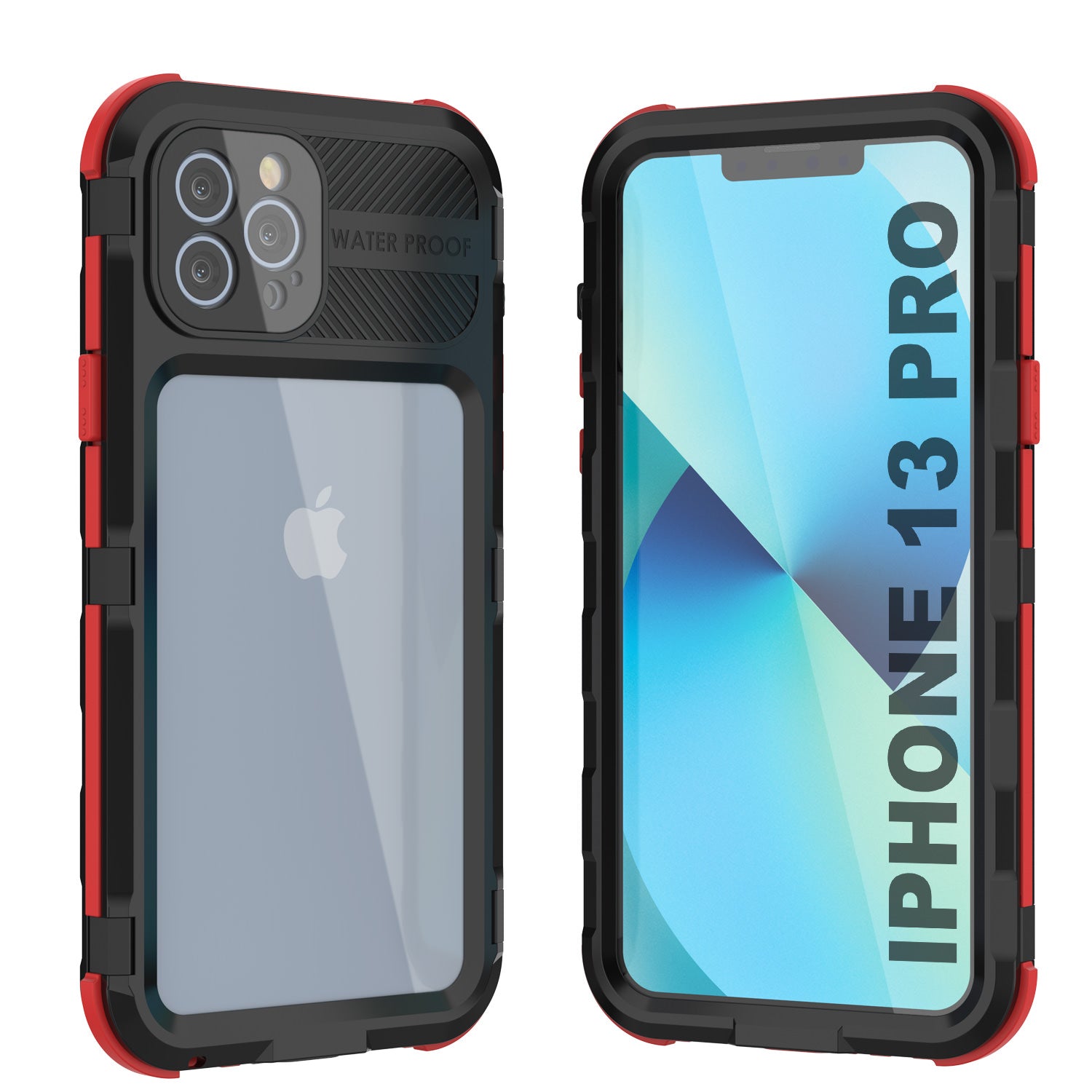 iPhone 13 Pro Metal Extreme 2.0 Series Aluminum Waterproof Case IP68 W/Buillt in Screen Protector [Black-Red]