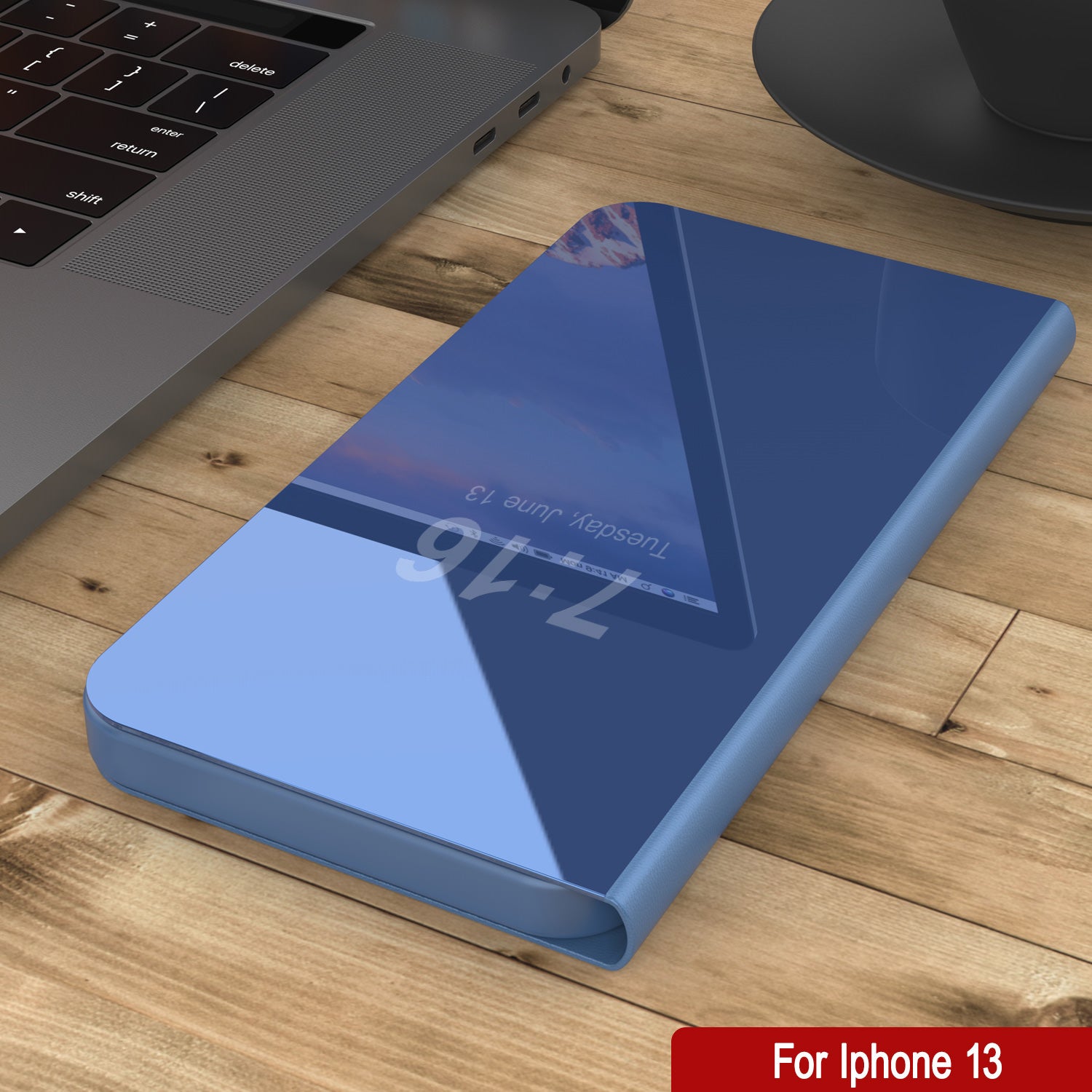 Punkcase iPhone 13 Reflector Case Protective Flip Cover [Blue]