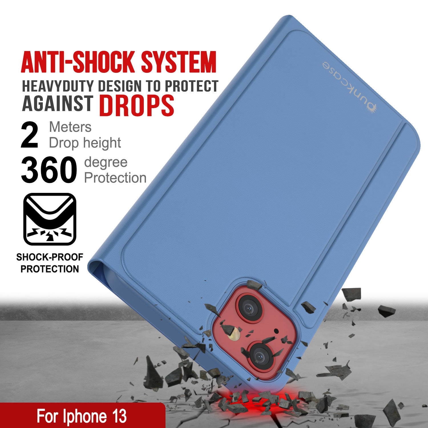Punkcase iPhone 13 Reflector Case Protective Flip Cover [Blue]