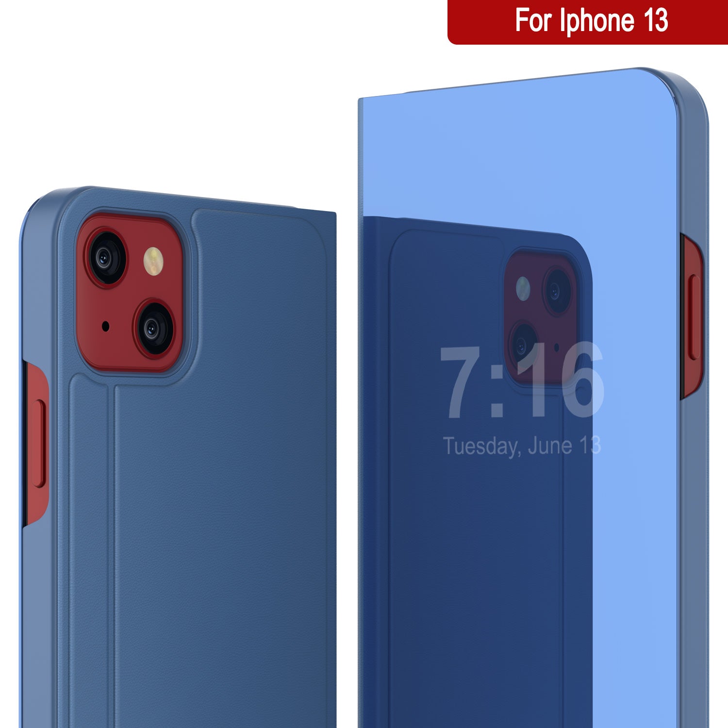 Punkcase iPhone 13 Reflector Case Protective Flip Cover [Blue]