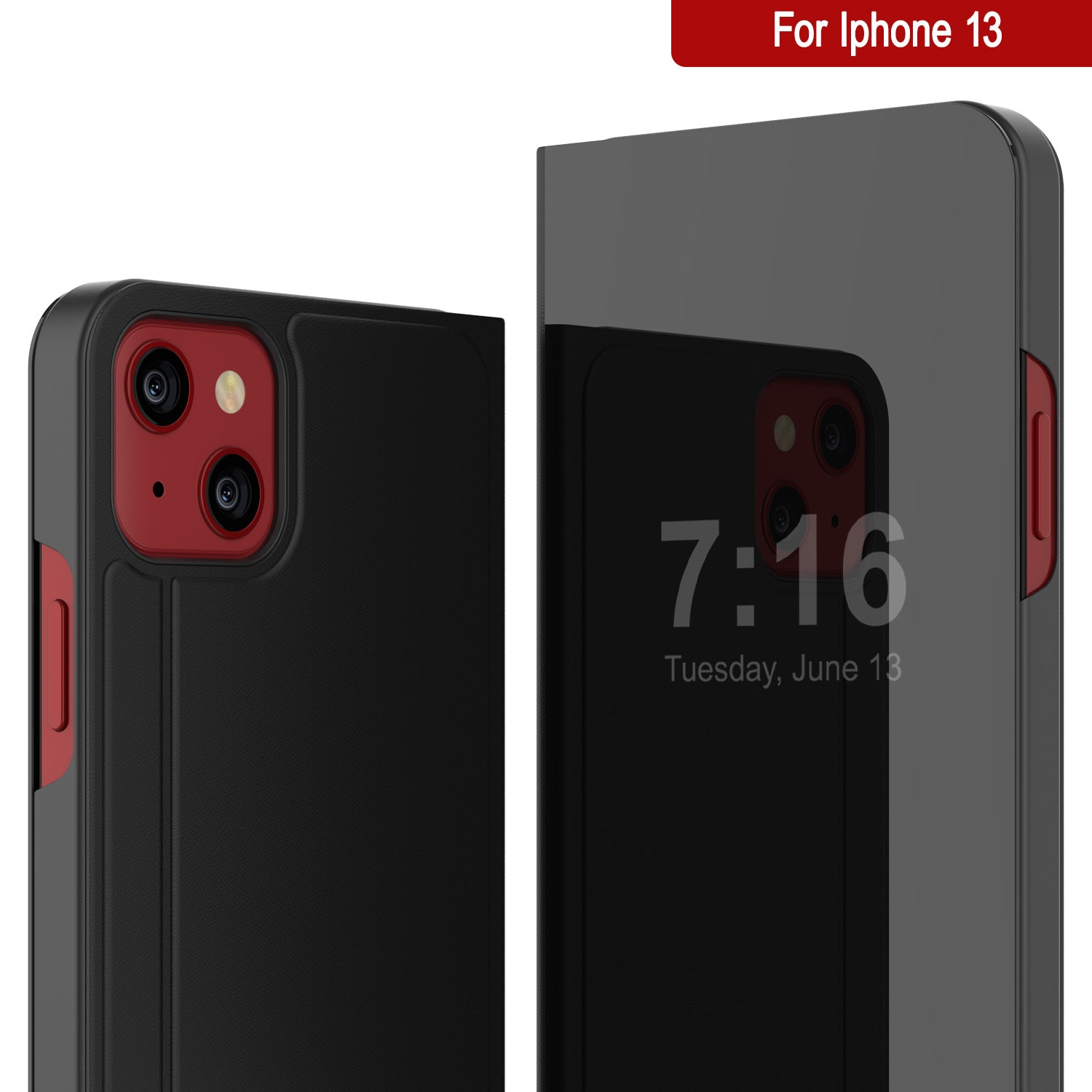 Punkcase iPhone 13 Reflector Case Protective Flip Cover [Black]