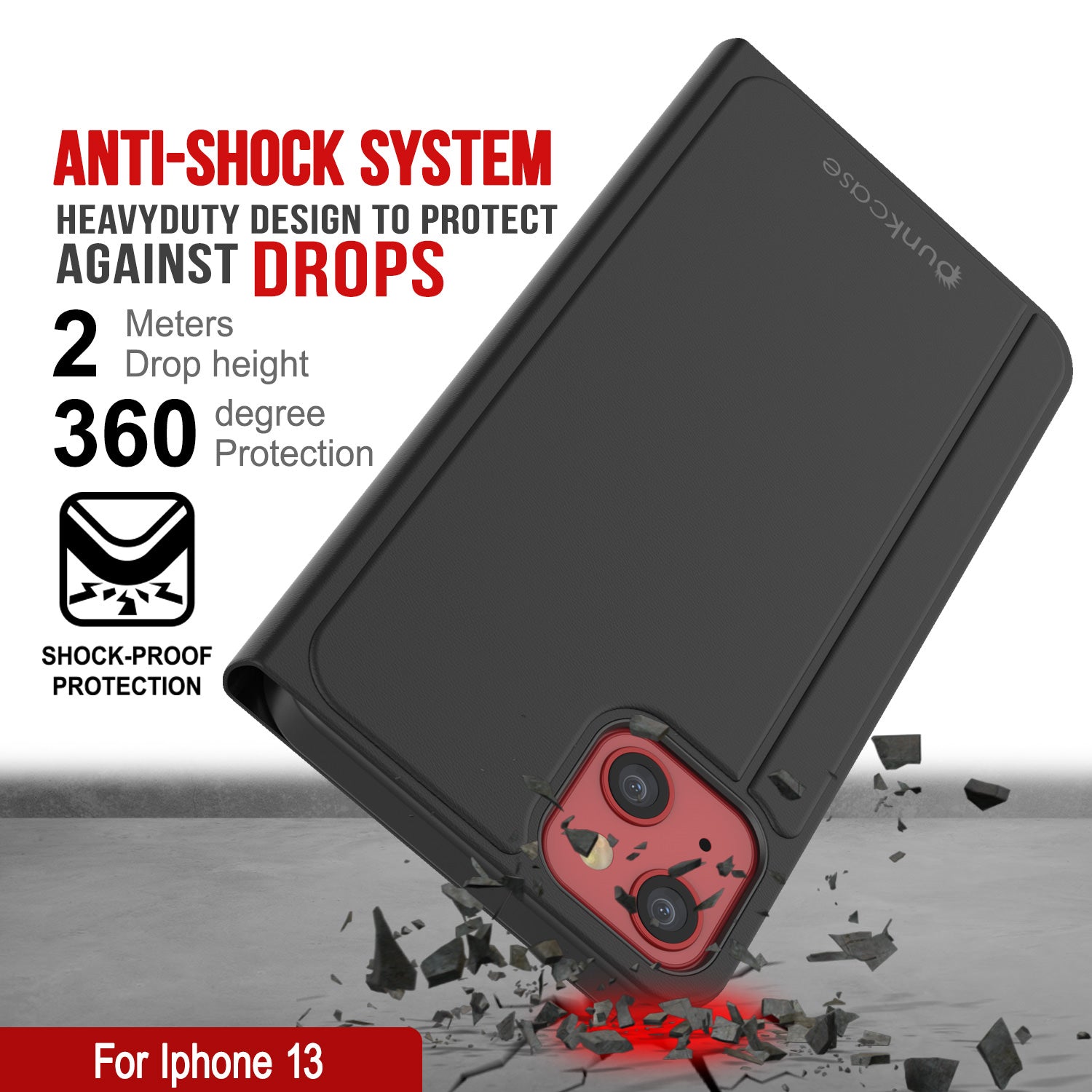 Punkcase iPhone 13 Reflector Case Protective Flip Cover [Black]