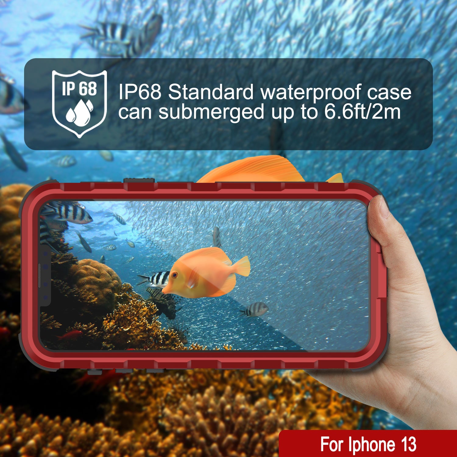iPhone 13 Metal Extreme 2.0 Series Aluminum Waterproof Case IP68 W/Buillt in Screen Protector [Red-Black]