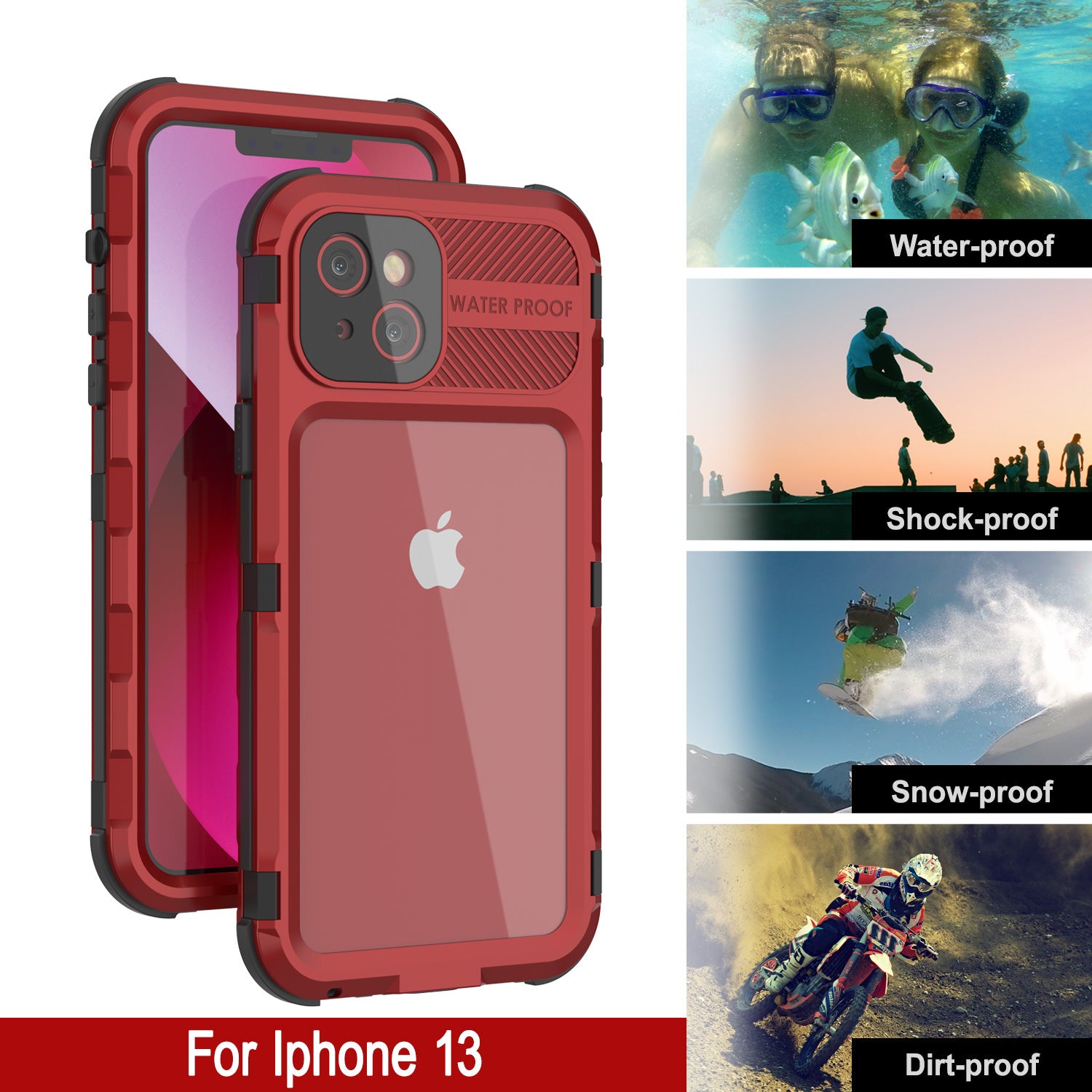 iPhone 13 Metal Extreme 2.0 Series Aluminum Waterproof Case IP68 W/Buillt in Screen Protector [Red-Black]