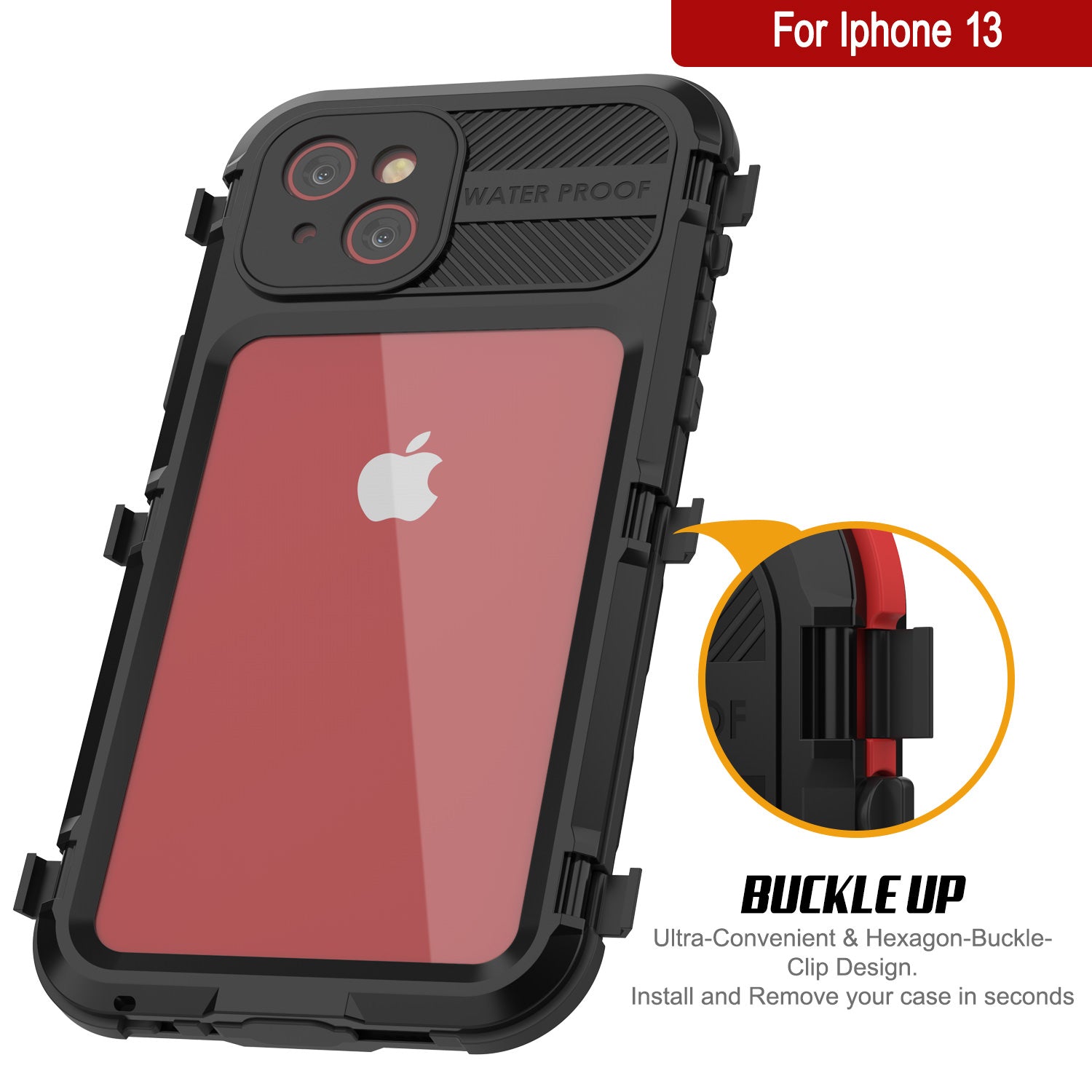 iPhone 13 Metal Extreme 2.0 Series Aluminum Waterproof Case IP68 W/Buillt in Screen Protector [Black]