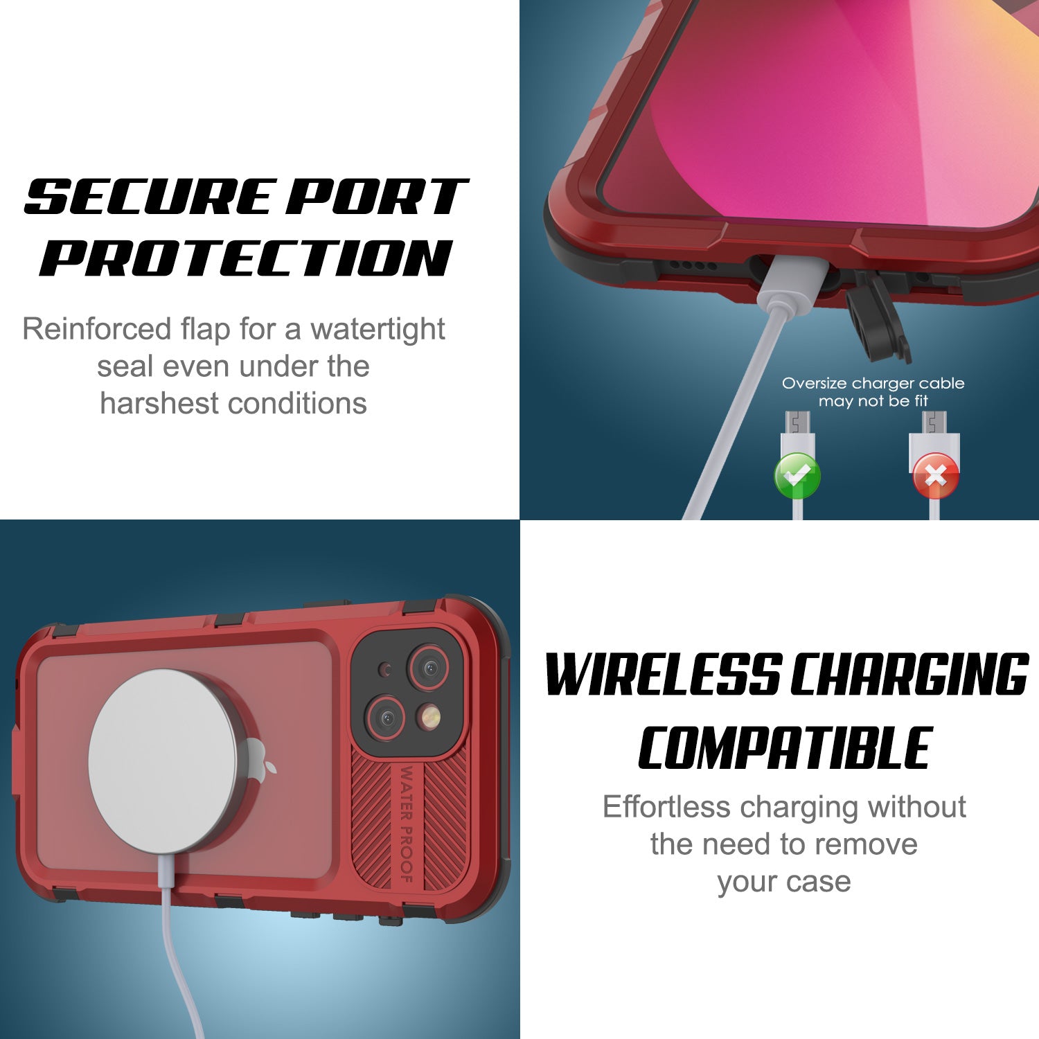 iPhone 13 Metal Extreme 2.0 Series Aluminum Waterproof Case IP68 W/Buillt in Screen Protector [Red-Black]