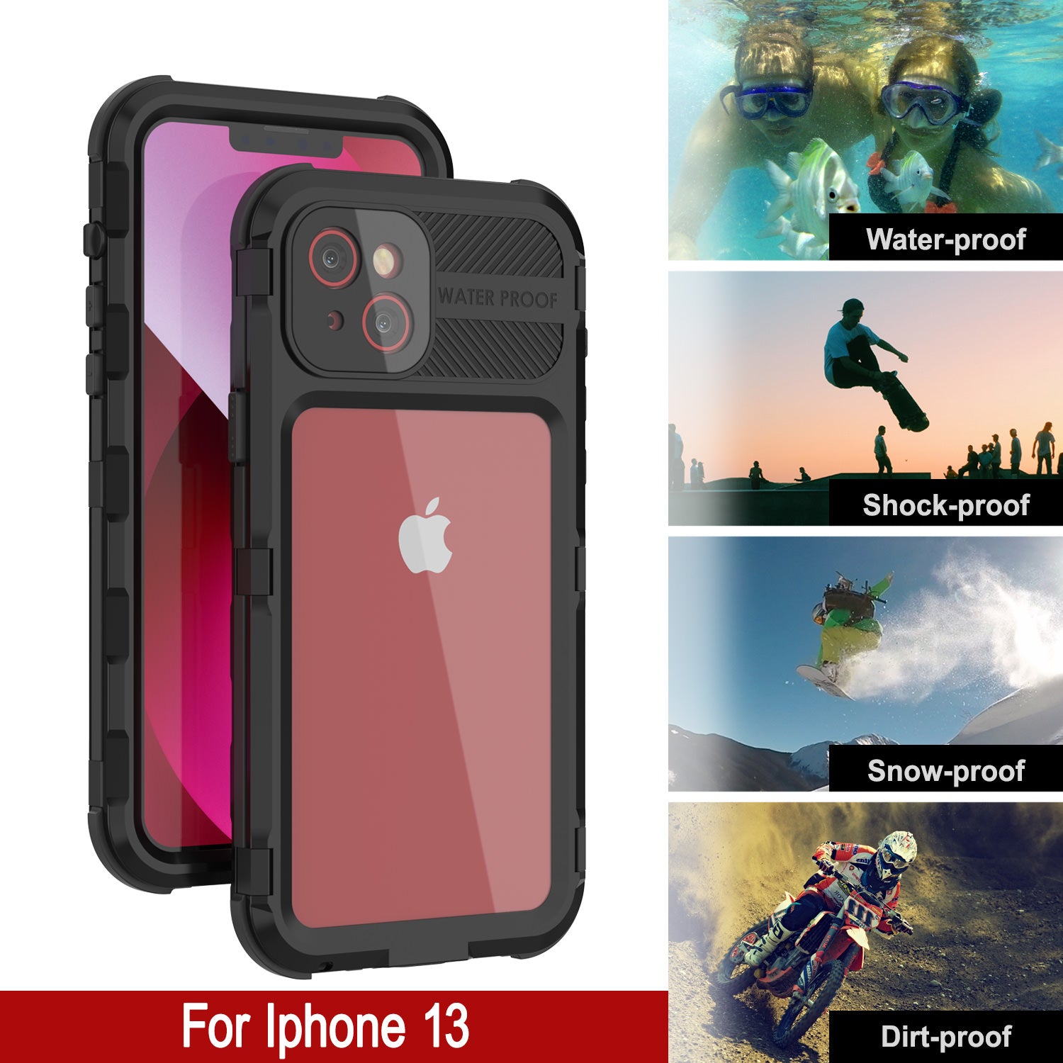 iPhone 13 Metal Extreme 2.0 Series Aluminum Waterproof Case IP68 W/Buillt in Screen Protector [Black]