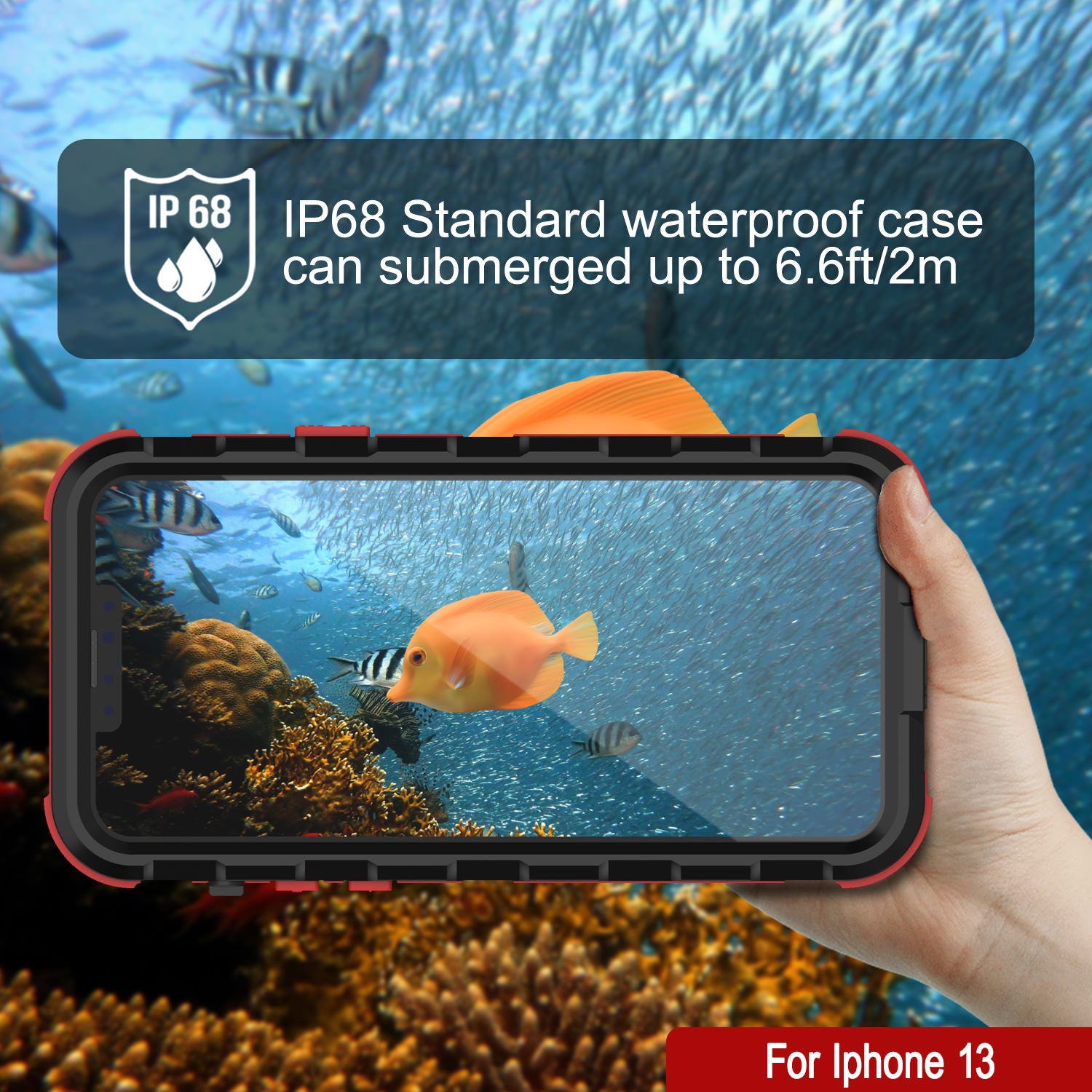 iPhone 13 Metal Extreme 2.0 Series Aluminum Waterproof Case IP68 W/Buillt in Screen Protector [Black-Red]