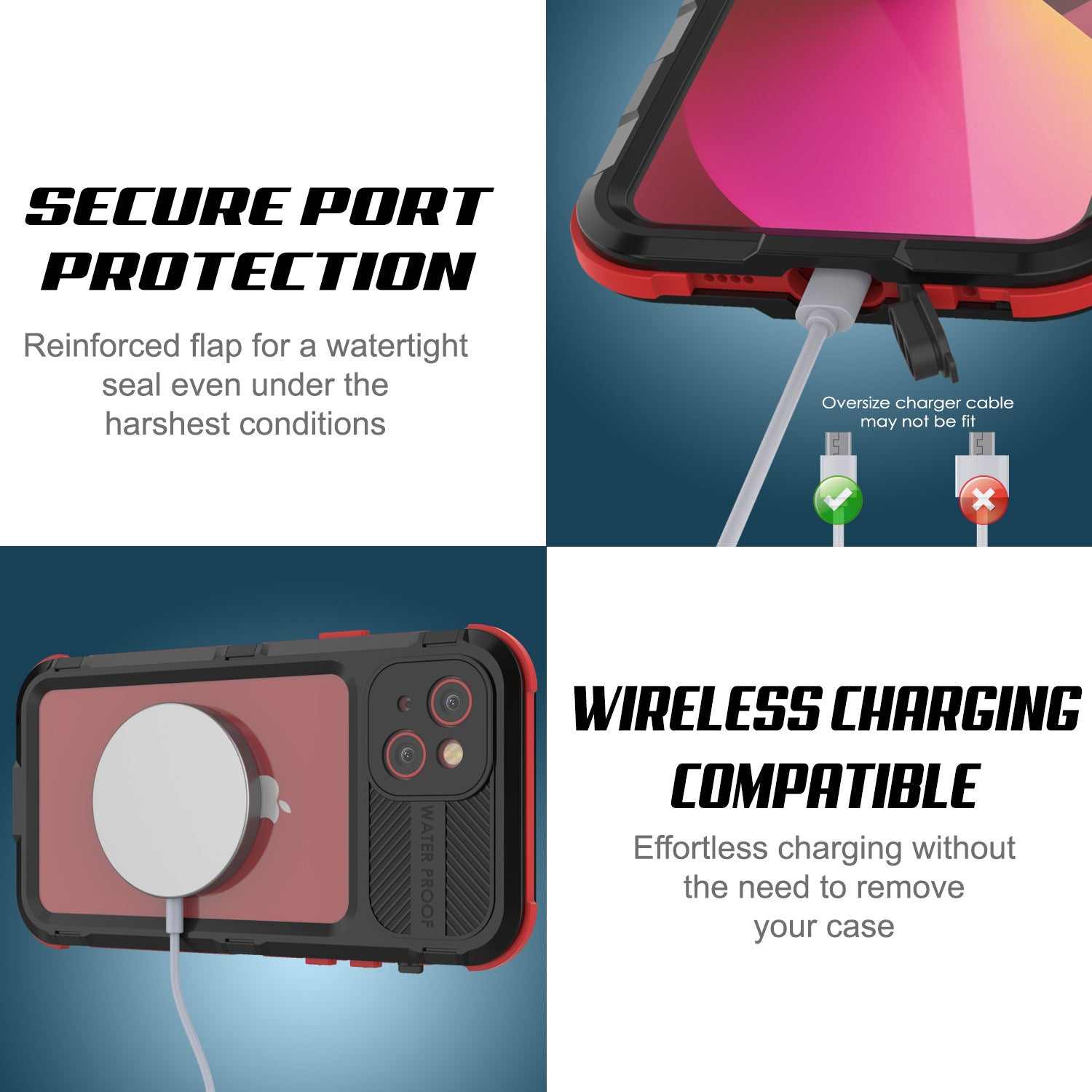 iPhone 13 Metal Extreme 2.0 Series Aluminum Waterproof Case IP68 W/Buillt in Screen Protector [Black-Red]