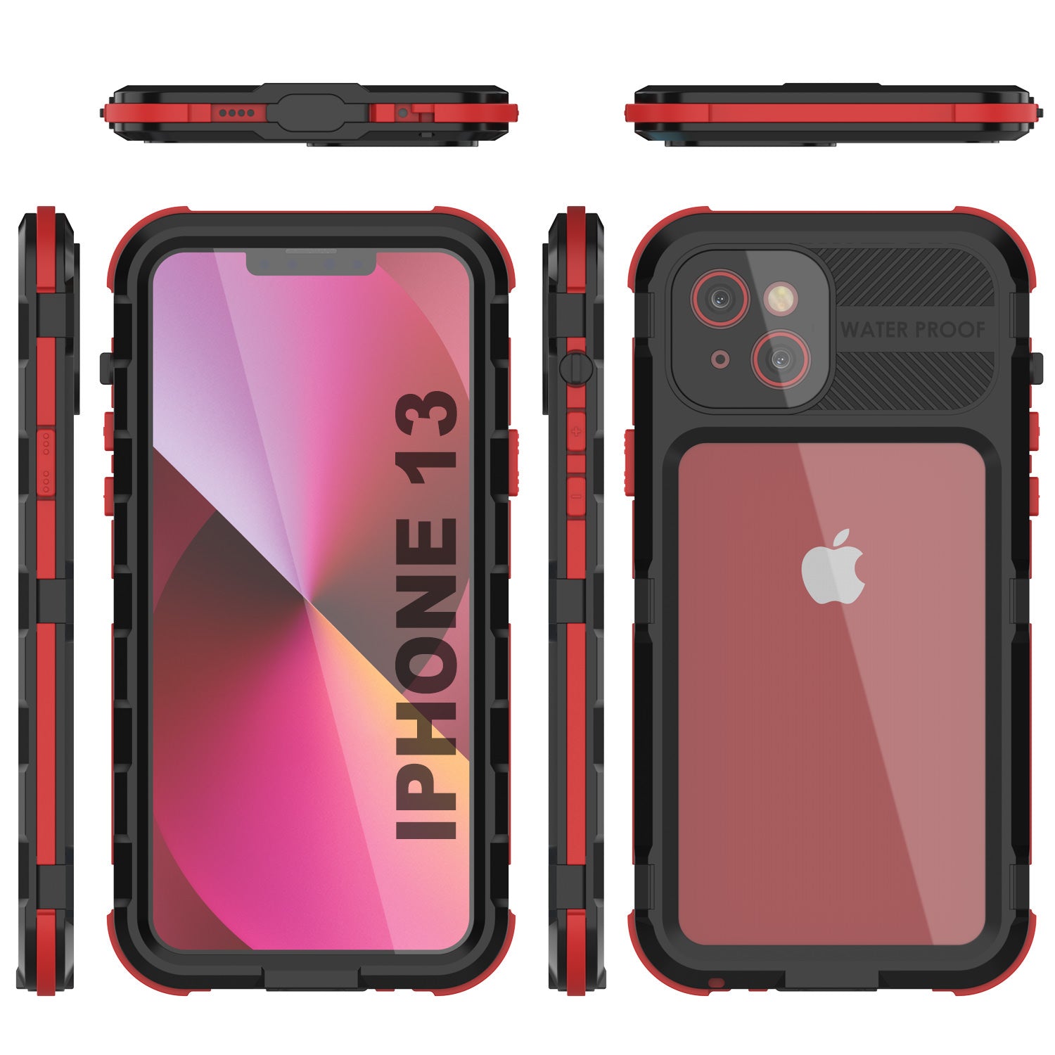 iPhone 13 Metal Extreme 2.0 Series Aluminum Waterproof Case IP68 W/Buillt in Screen Protector [Black-Red]