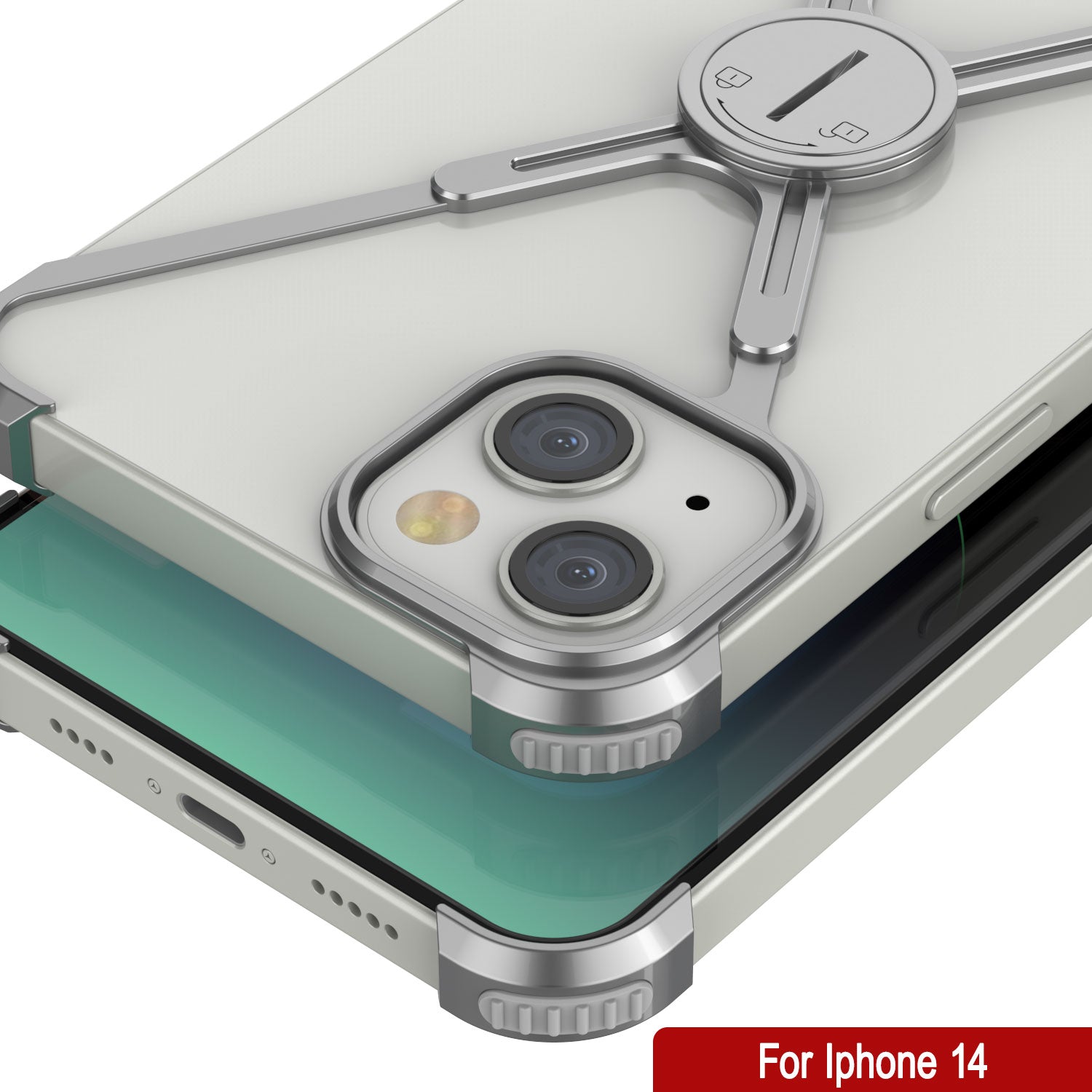 Punkcase iPhone 14 Bumper Case [Backbone Series] Ultra Slim Minimalist Aluminum Metal X-Frame Cover for iPhone 14 (2022) (6.1") [Silver]