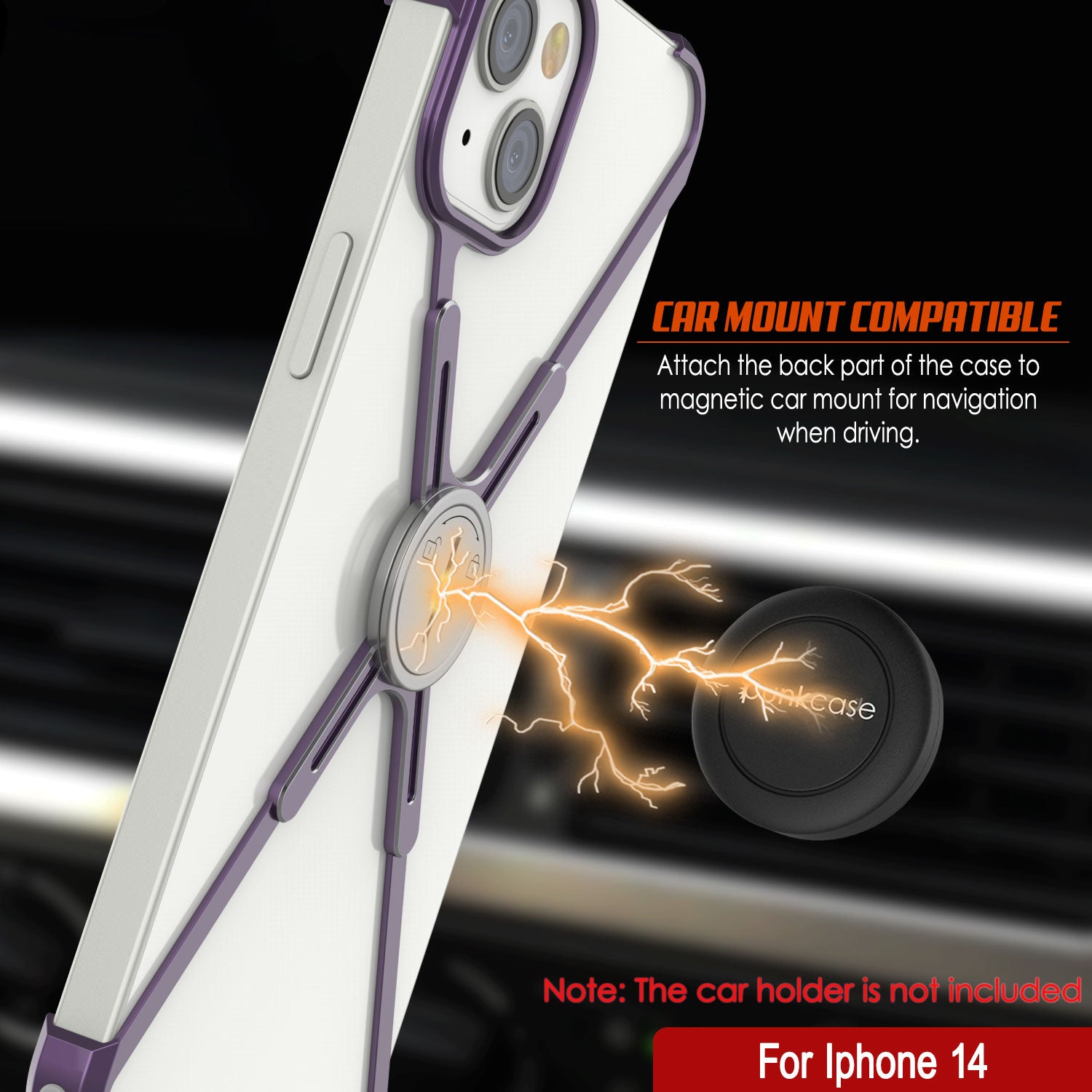 Punkcase iPhone 14 Bumper Case [Backbone Series] Ultra Slim Minimalist Aluminum Metal X-Frame Cover for iPhone 14 (2022) (6.1") [Purple]