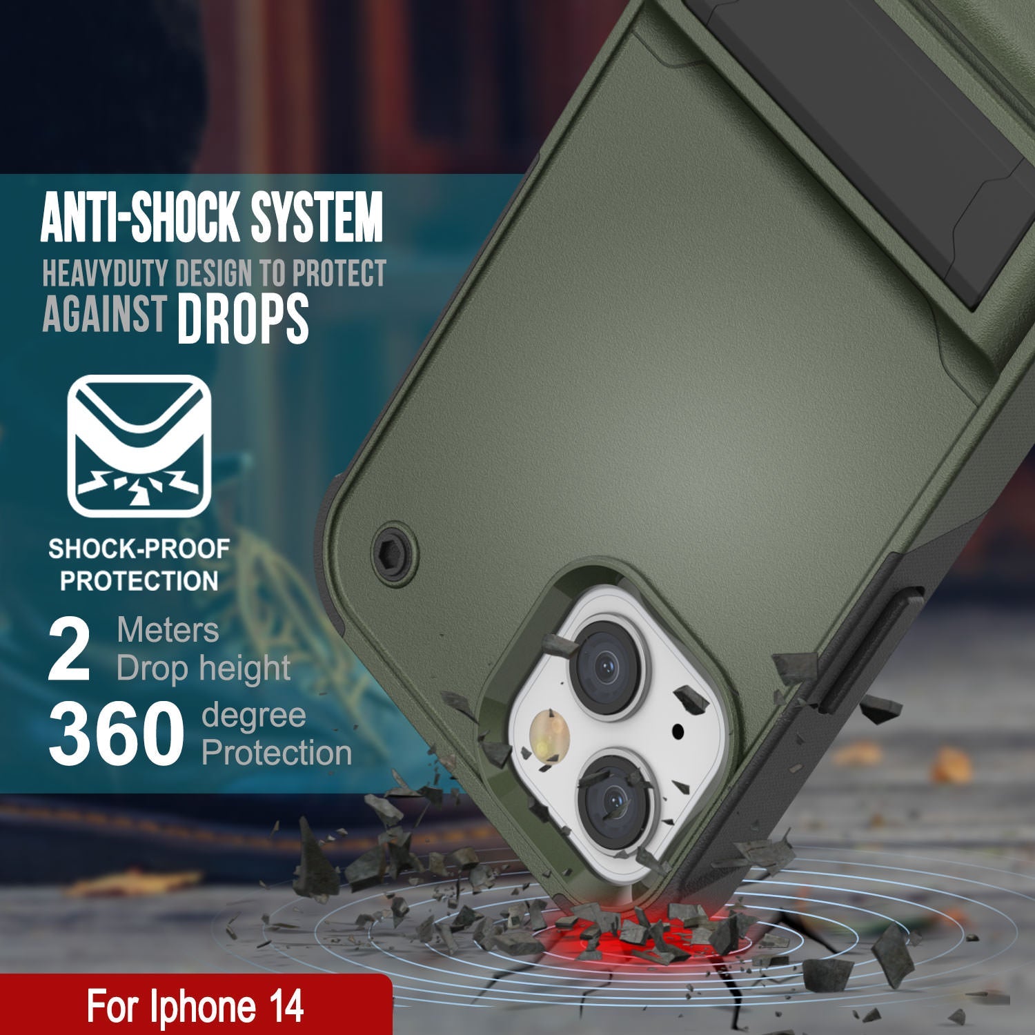 Punkcase iPhone 15 Case [Reliance Series] Protective Hybrid Military Grade Cover W/Built-in Kickstand [Army-Green-Black]