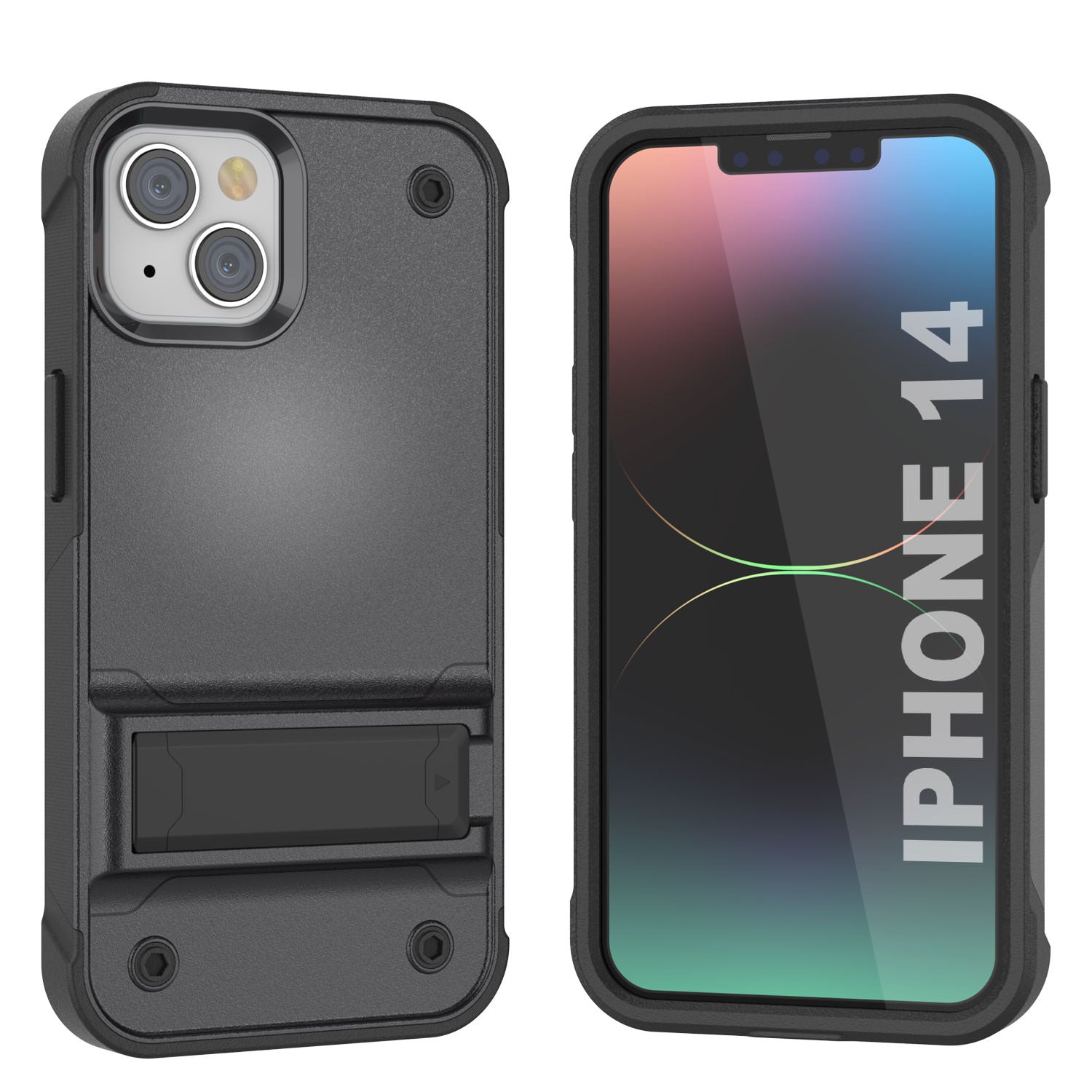 Punkcase iPhone 15 Case [Reliance Series] Protective Hybrid Military Grade Cover W/Built-in Kickstand [Grey-Black]