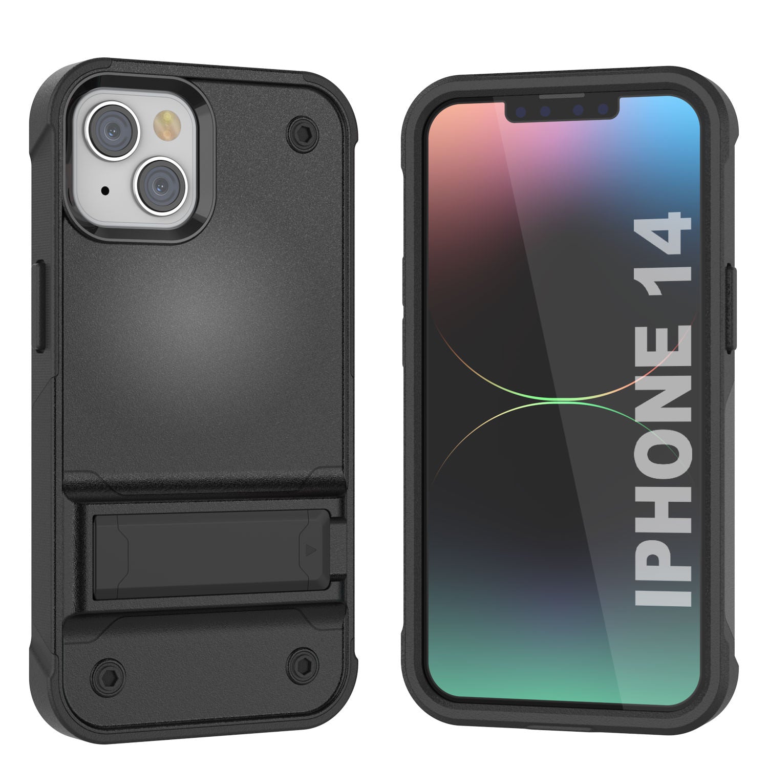 Punkcase iPhone 15 Case [Reliance Series] Protective Hybrid Military Grade Cover W/Built-in Kickstand [Black]