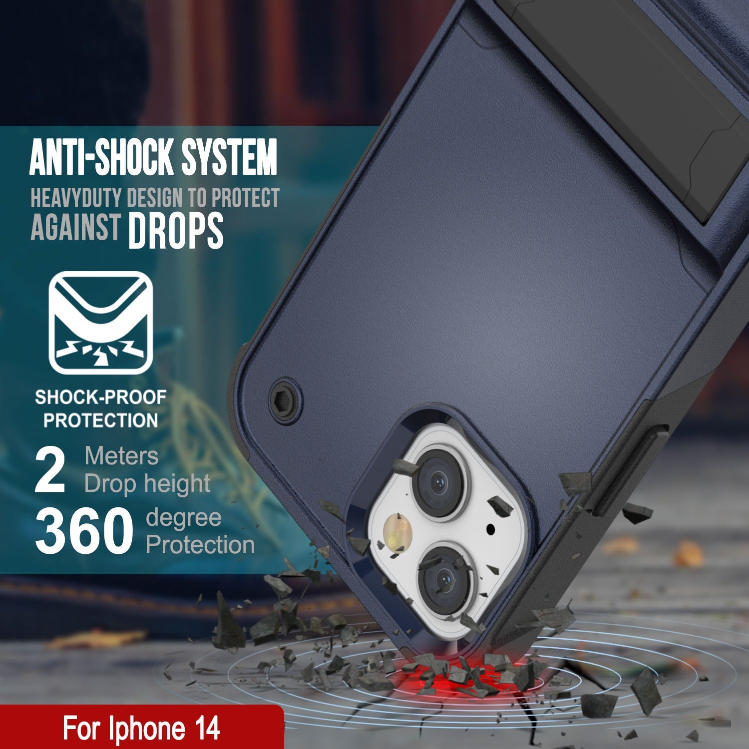 Punkcase iPhone 15 Case [Reliance Series] Protective Hybrid Military Grade Cover W/Built-in Kickstand [Navy-Black]