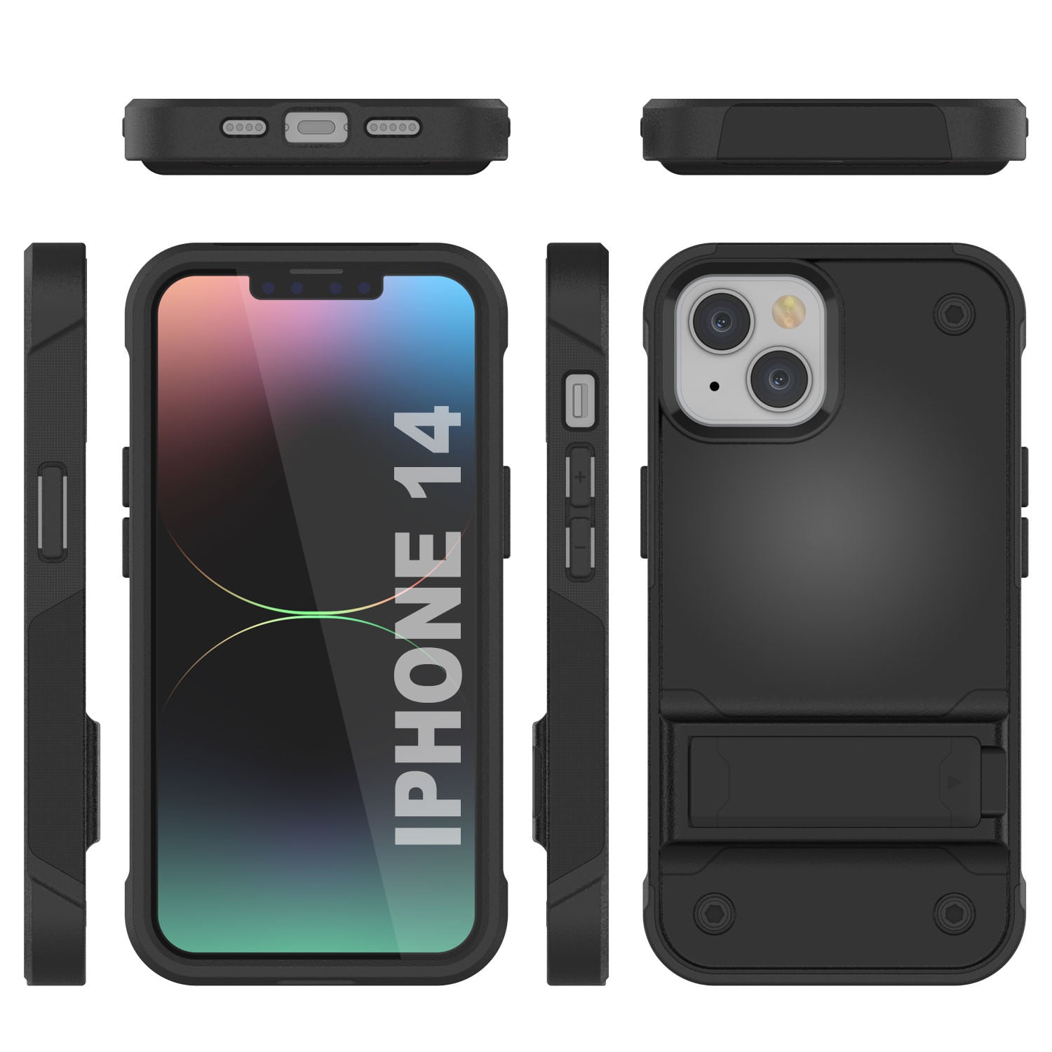 Punkcase iPhone 15 Case [Reliance Series] Protective Hybrid Military Grade Cover W/Built-in Kickstand [Black]