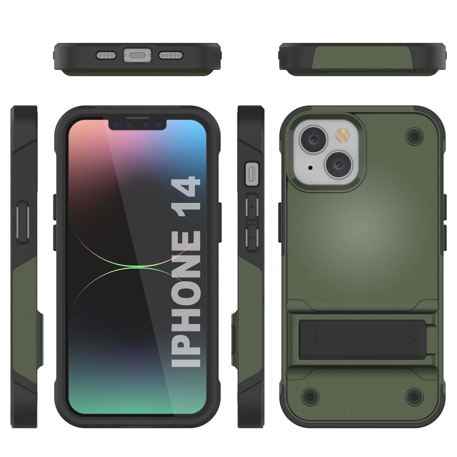 Punkcase iPhone 15 Case [Reliance Series] Protective Hybrid Military Grade Cover W/Built-in Kickstand [Army-Green-Black]