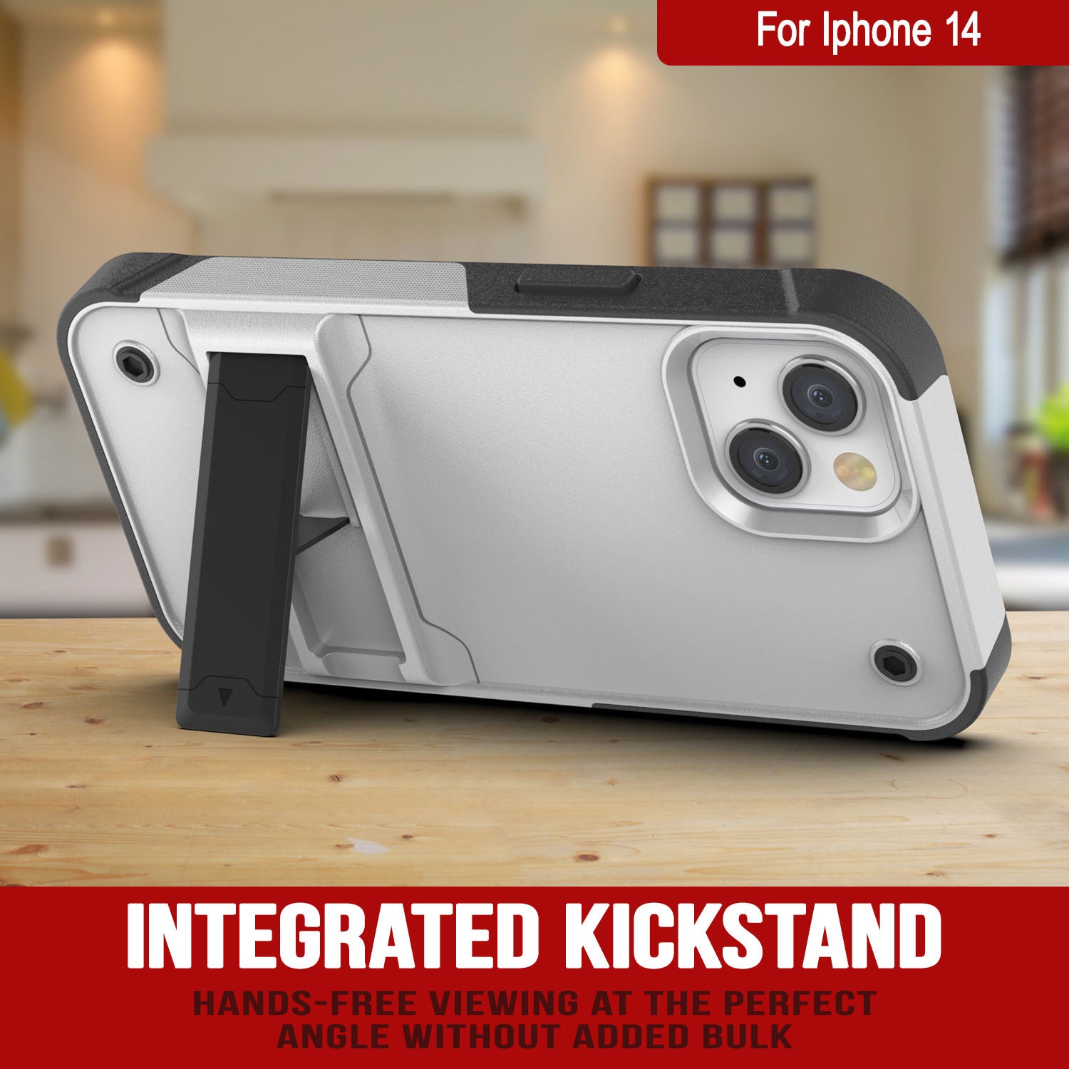 Punkcase iPhone 15 Case [Reliance Series] Protective Hybrid Military Grade Cover W/Built-in Kickstand [White-Black]