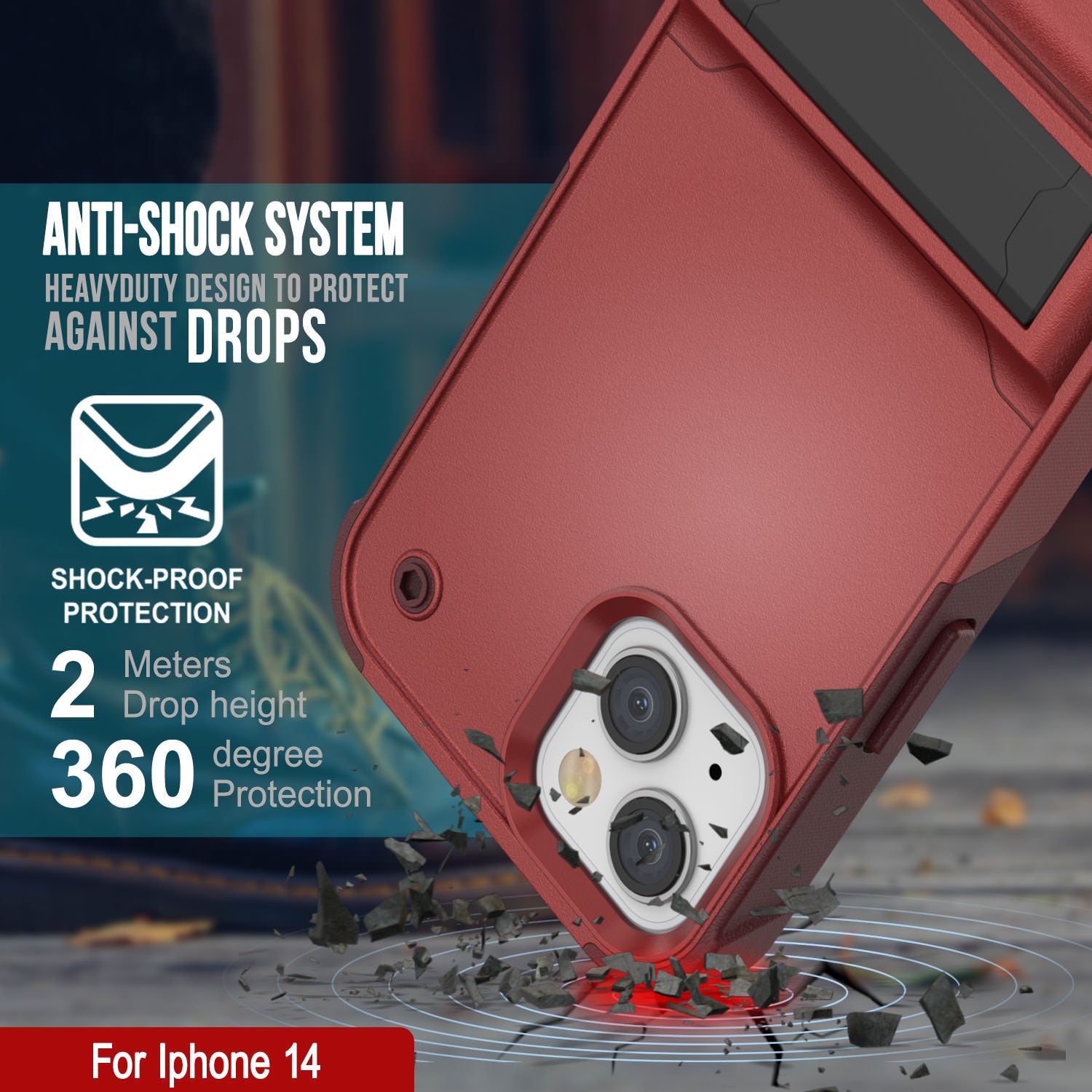 Punkcase iPhone 15 Case [Reliance Series] Protective Hybrid Military Grade Cover W/Built-in Kickstand [Red-Rose]