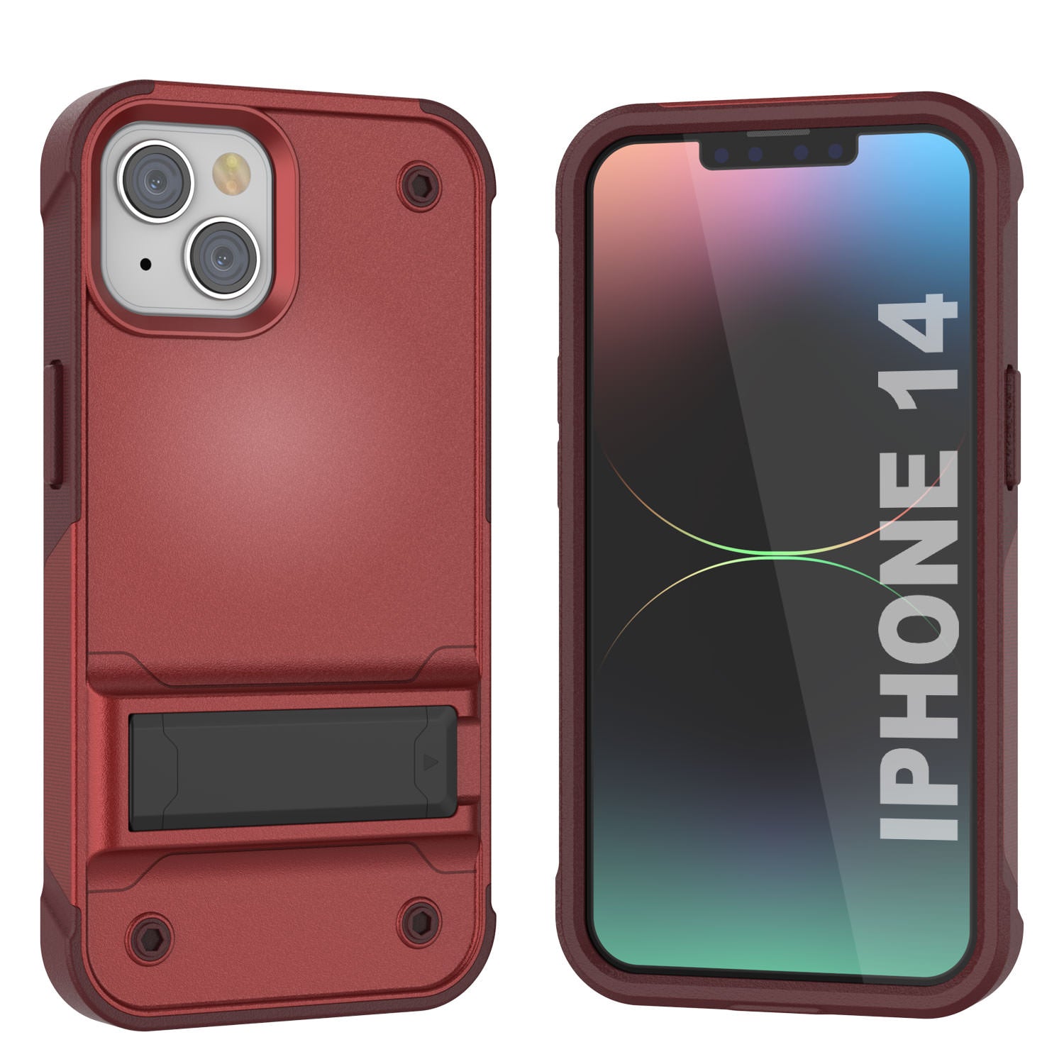 Punkcase iPhone 15 Case [Reliance Series] Protective Hybrid Military Grade Cover W/Built-in Kickstand [Red-Rose]