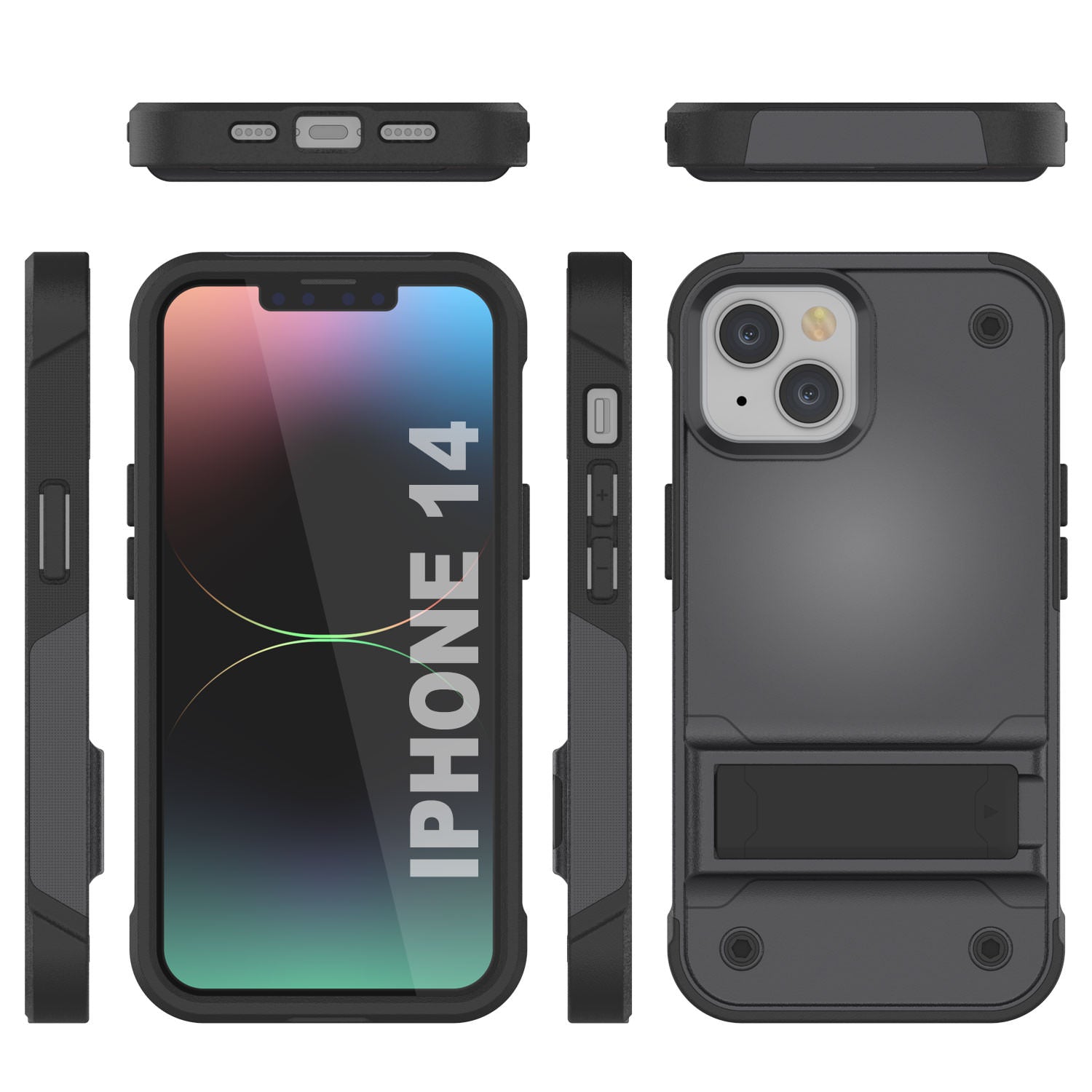 Punkcase iPhone 15 Case [Reliance Series] Protective Hybrid Military Grade Cover W/Built-in Kickstand [Grey-Black]