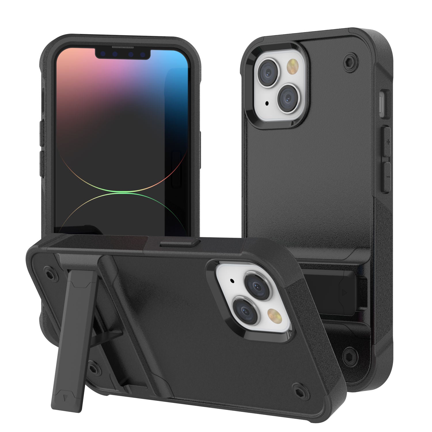 Punkcase iPhone 15 Case [Reliance Series] Protective Hybrid Military Grade Cover W/Built-in Kickstand [Black]