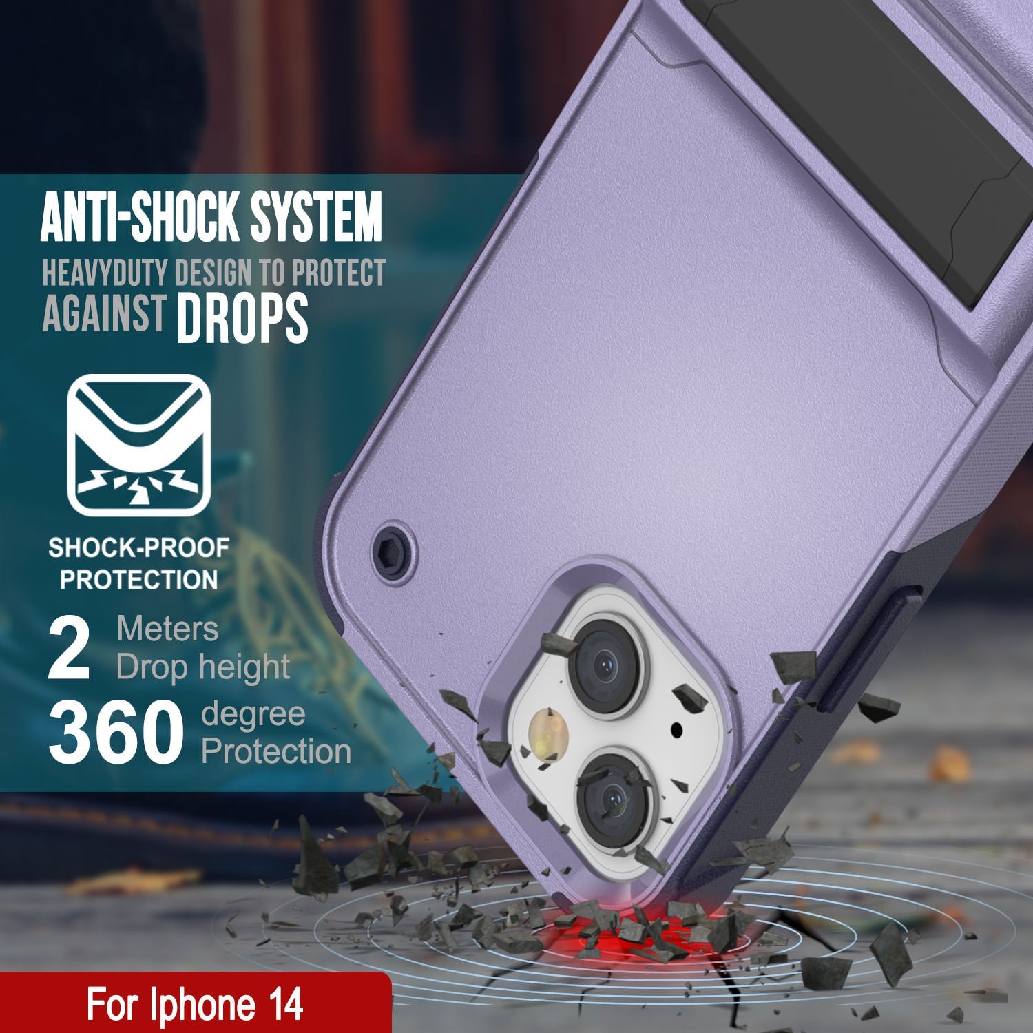 Punkcase iPhone 15 Case [Reliance Series] Protective Hybrid Military Grade Cover W/Built-in Kickstand [Purple-Navy]