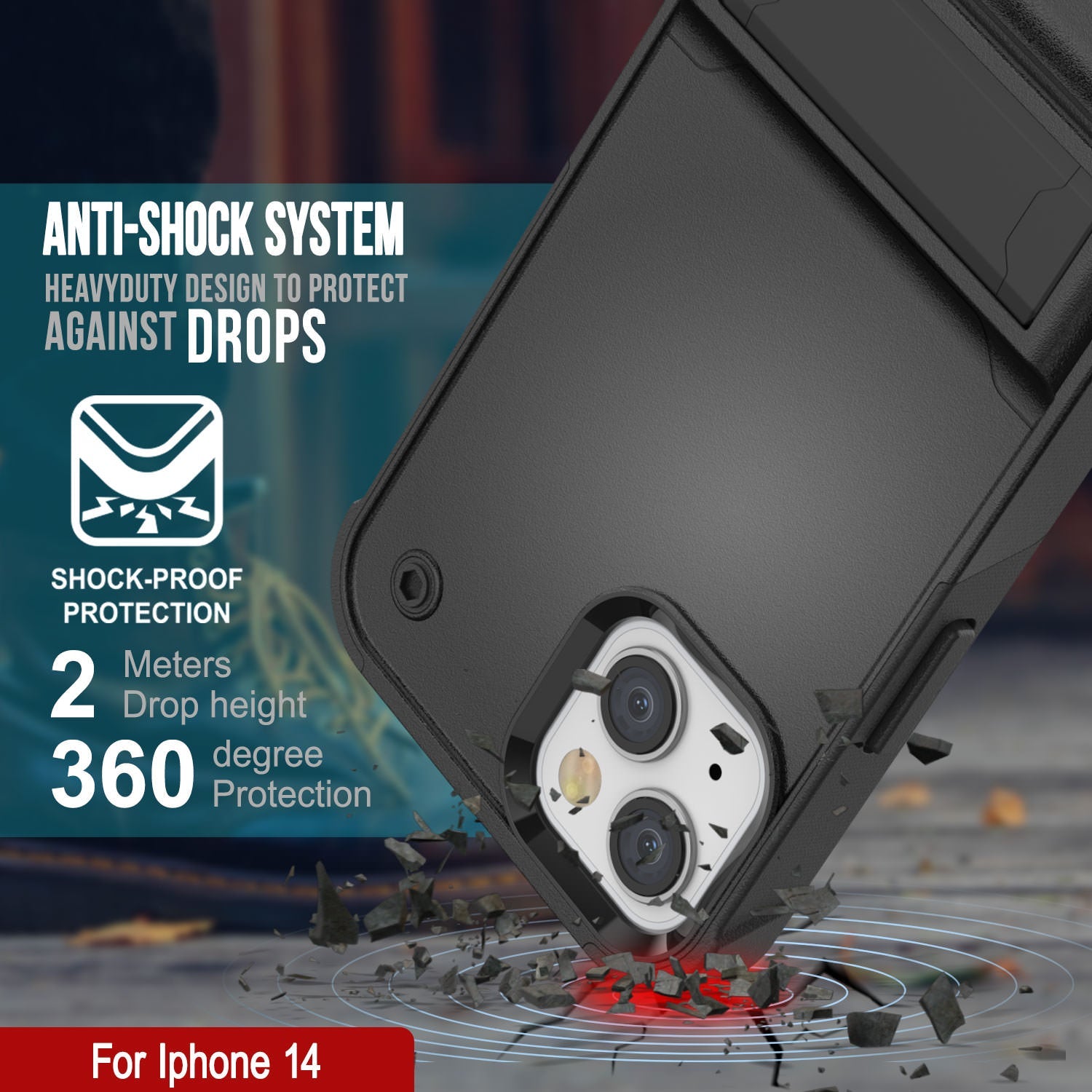 Punkcase iPhone 15 Case [Reliance Series] Protective Hybrid Military Grade Cover W/Built-in Kickstand [Black]