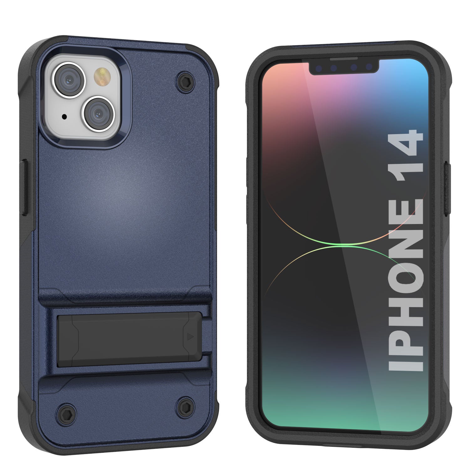 Punkcase iPhone 15 Case [Reliance Series] Protective Hybrid Military Grade Cover W/Built-in Kickstand [Navy-Black]