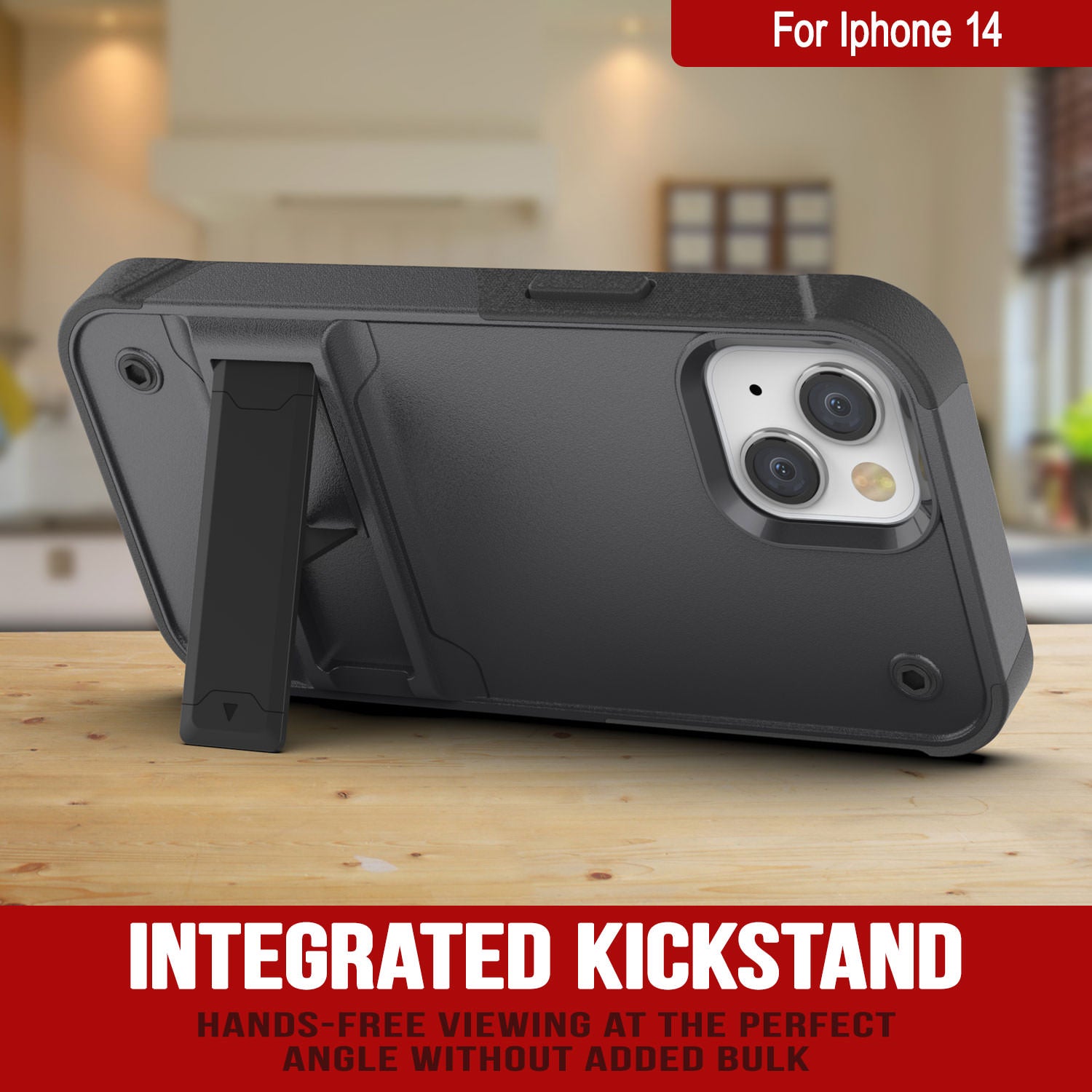 Punkcase iPhone 15 Case [Reliance Series] Protective Hybrid Military Grade Cover W/Built-in Kickstand [Grey-Black]