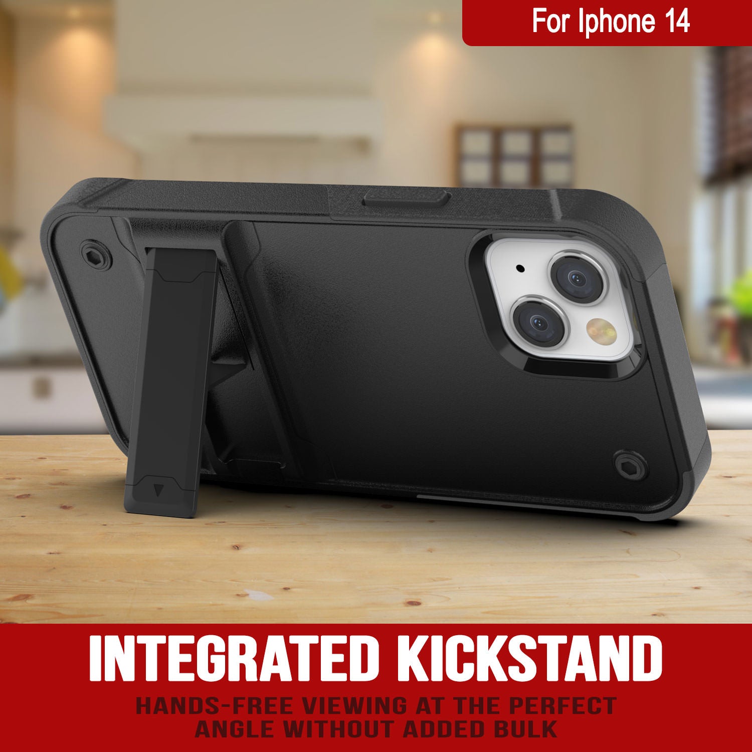 Punkcase iPhone 15 Case [Reliance Series] Protective Hybrid Military Grade Cover W/Built-in Kickstand [Black]