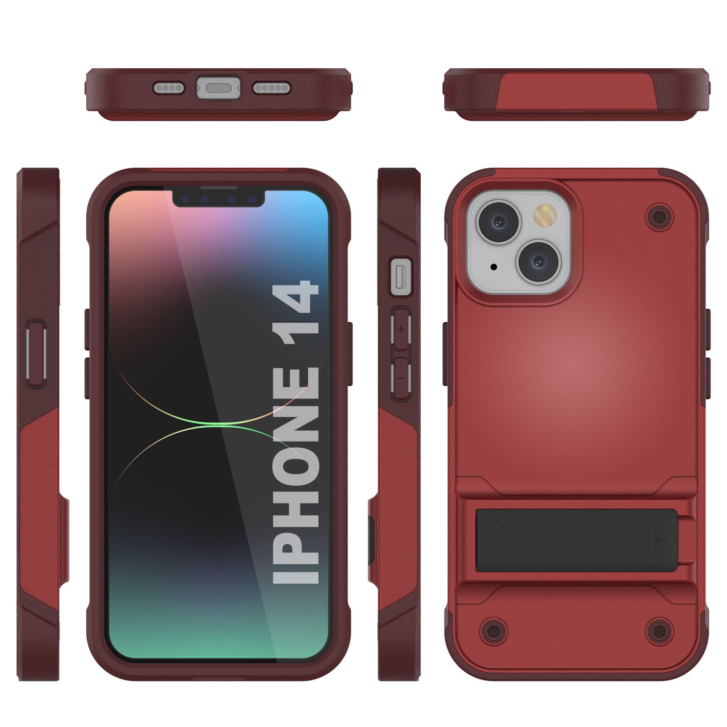 Punkcase iPhone 15 Case [Reliance Series] Protective Hybrid Military Grade Cover W/Built-in Kickstand [Red-Rose]