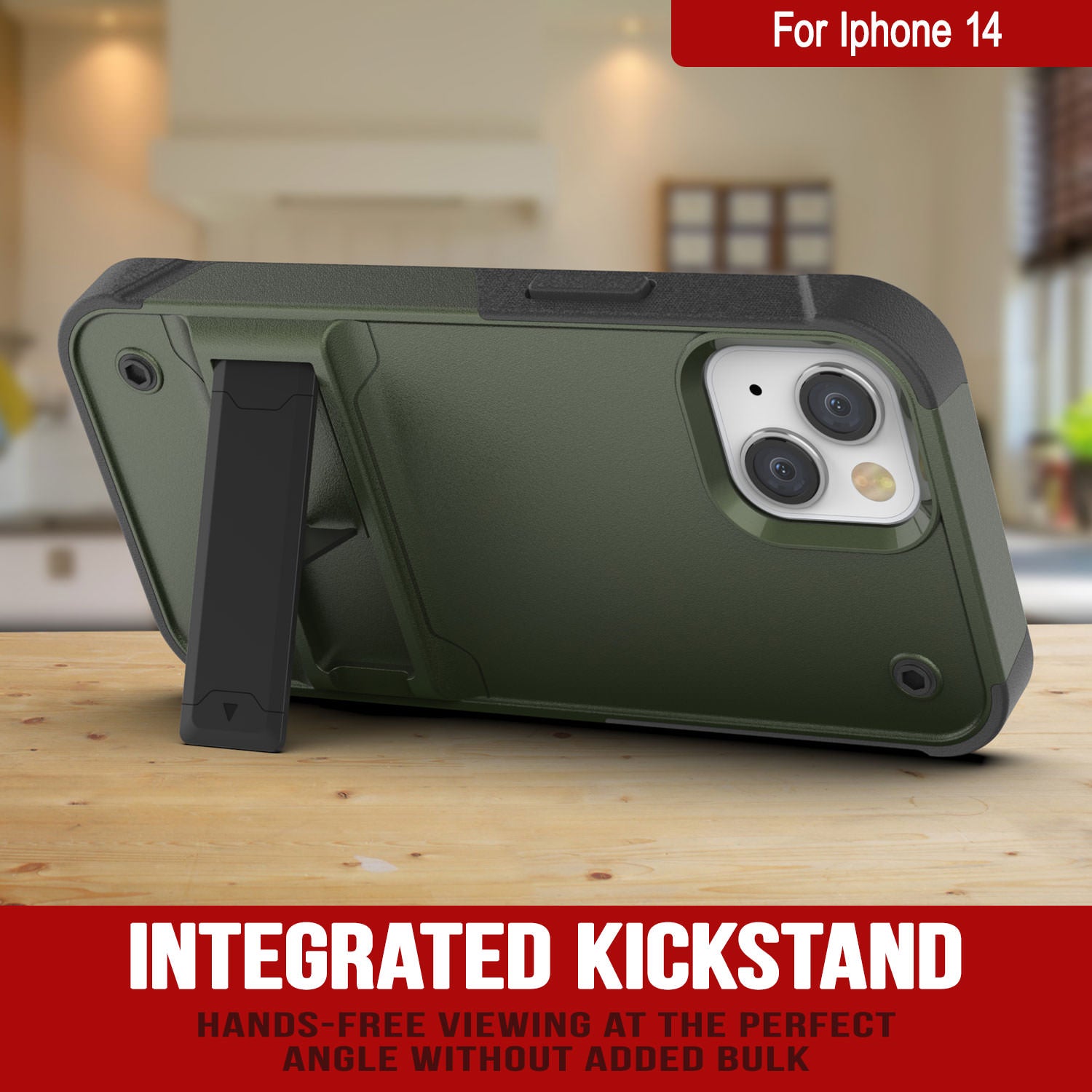 Punkcase iPhone 15 Case [Reliance Series] Protective Hybrid Military Grade Cover W/Built-in Kickstand [Army-Green-Black]