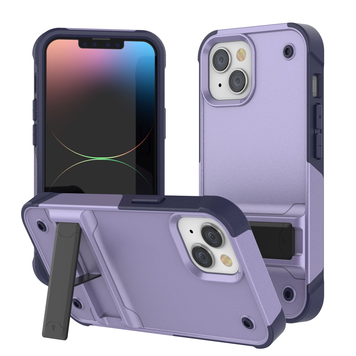 Punkcase iPhone 15 Case [Reliance Series] Protective Hybrid Military Grade Cover W/Built-in Kickstand [Purple-Navy]