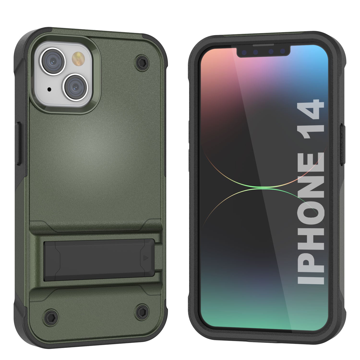Punkcase iPhone 15 Case [Reliance Series] Protective Hybrid Military Grade Cover W/Built-in Kickstand [Army-Green-Black]