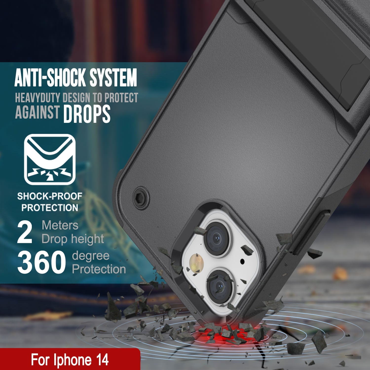 Punkcase iPhone 15 Case [Reliance Series] Protective Hybrid Military Grade Cover W/Built-in Kickstand [Grey-Black]