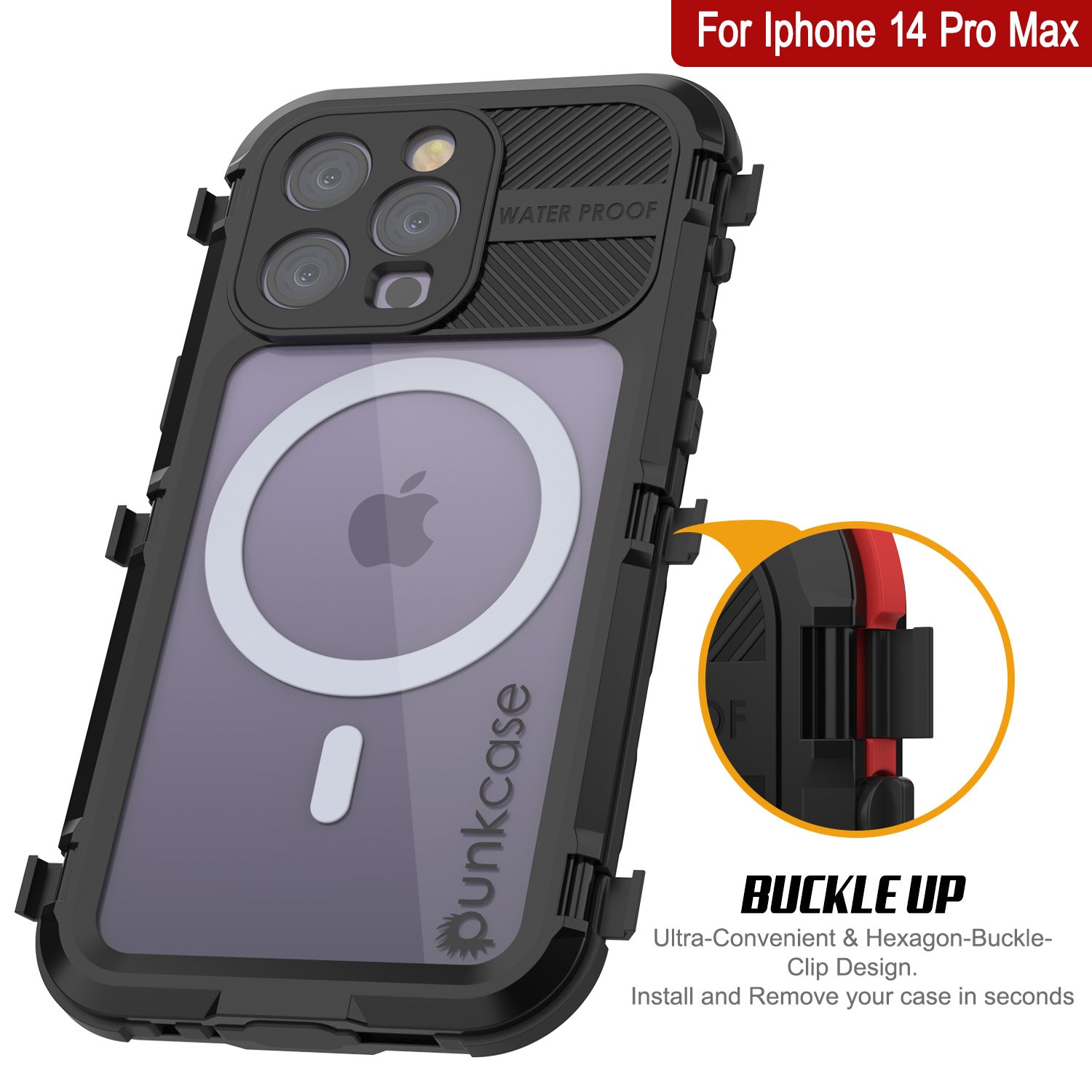 iPhone 14 Pro Metal Extreme 2.0 Series Aluminum Waterproof Case IP68 W/Buillt in Screen Protector [Black]