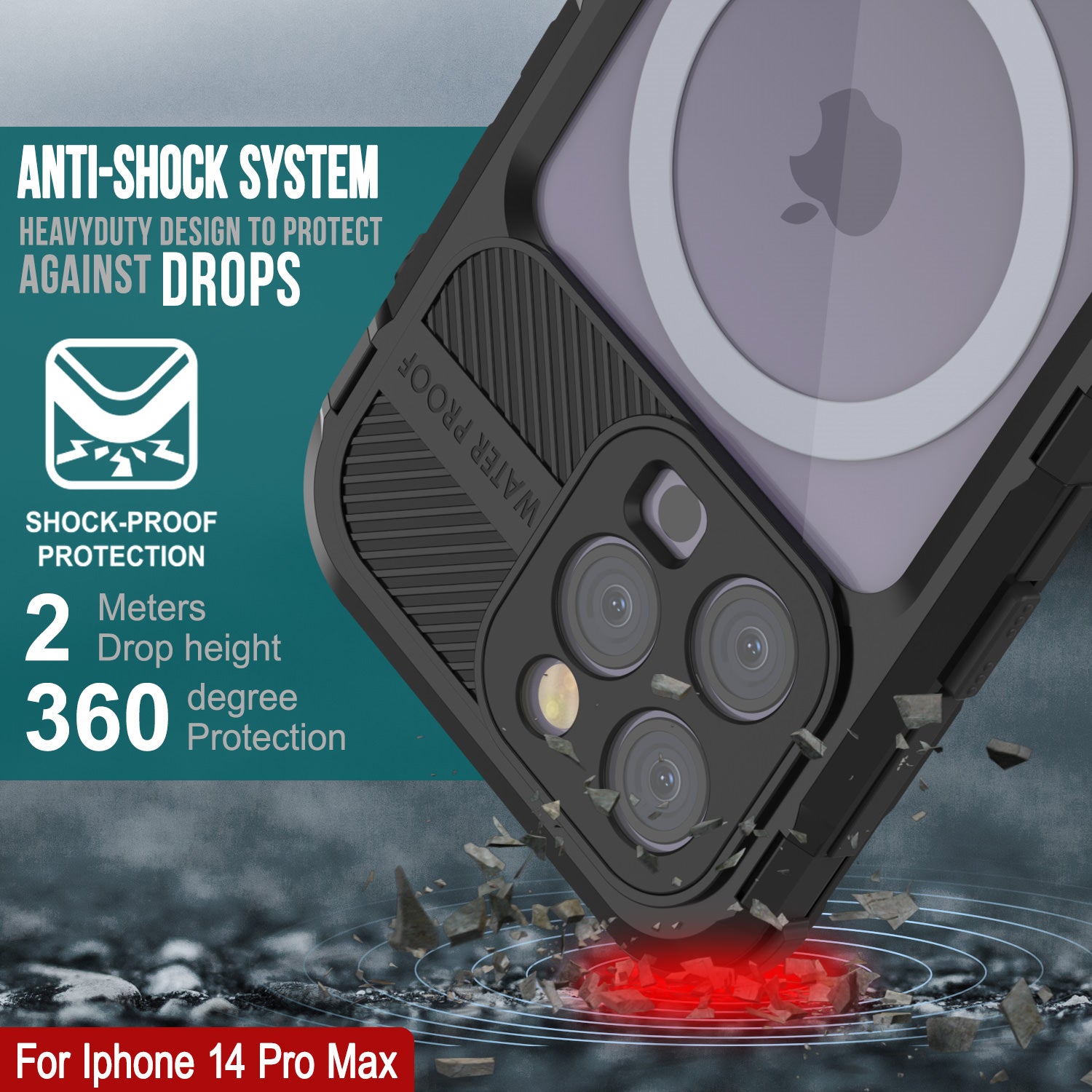 iPhone 14 Pro Metal Extreme 2.0 Series Aluminum Waterproof Case IP68 W/Buillt in Screen Protector [Black]