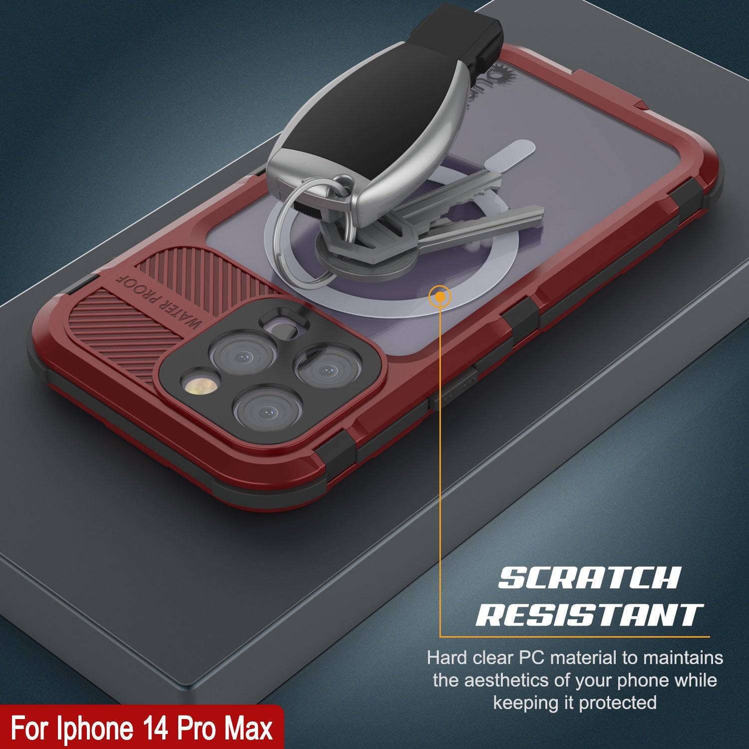 iPhone 14 Pro Metal Extreme 2.0 Series Aluminum Waterproof Case IP68 W/Buillt in Screen Protector [Red-Black]