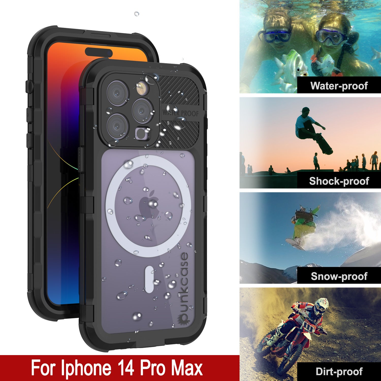 iPhone 14 Pro Metal Extreme 2.0 Series Aluminum Waterproof Case IP68 W/Buillt in Screen Protector [Black]