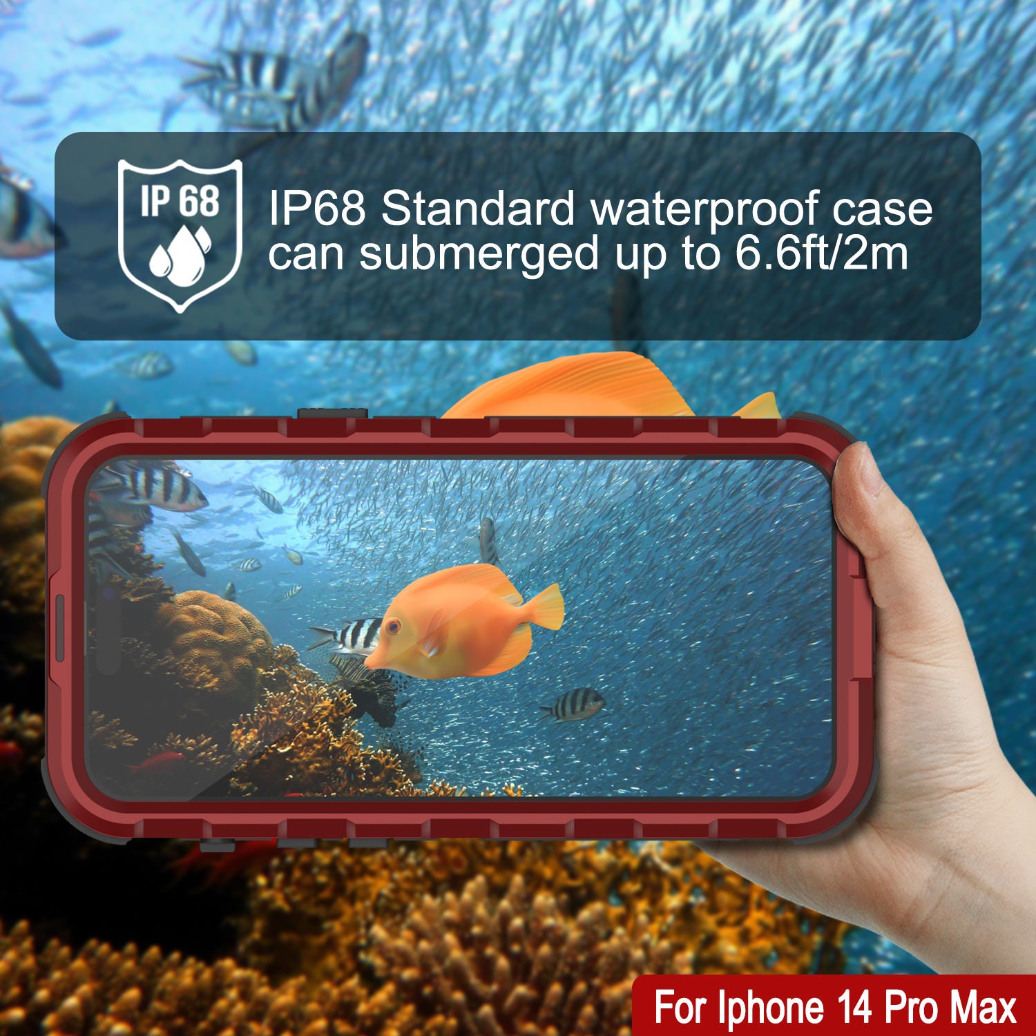 iPhone 14 Pro Metal Extreme 2.0 Series Aluminum Waterproof Case IP68 W/Buillt in Screen Protector [Red-Black]