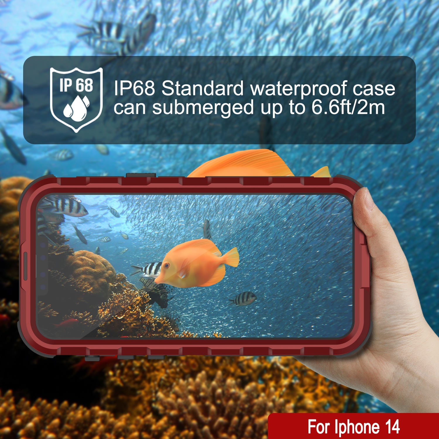 iPhone 14 Metal Extreme 2.0 Series Aluminum Waterproof Case IP68 W/Buillt in Screen Protector [Red-Black]