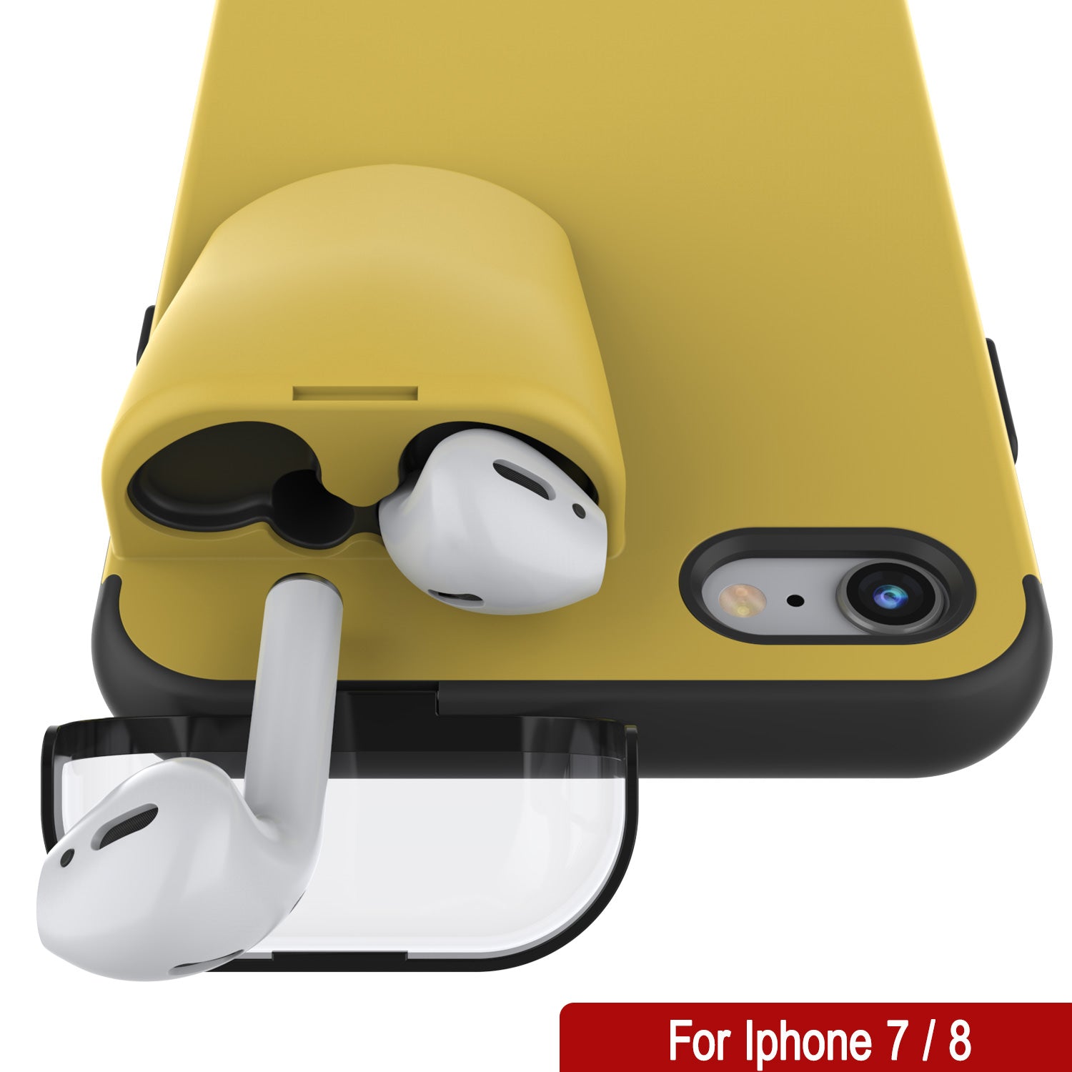 Punkcase iPhone 7 Airpod Charging Case Holder | Slim & Durable 2 in 1 for iPhone 8/7 [Yellow]