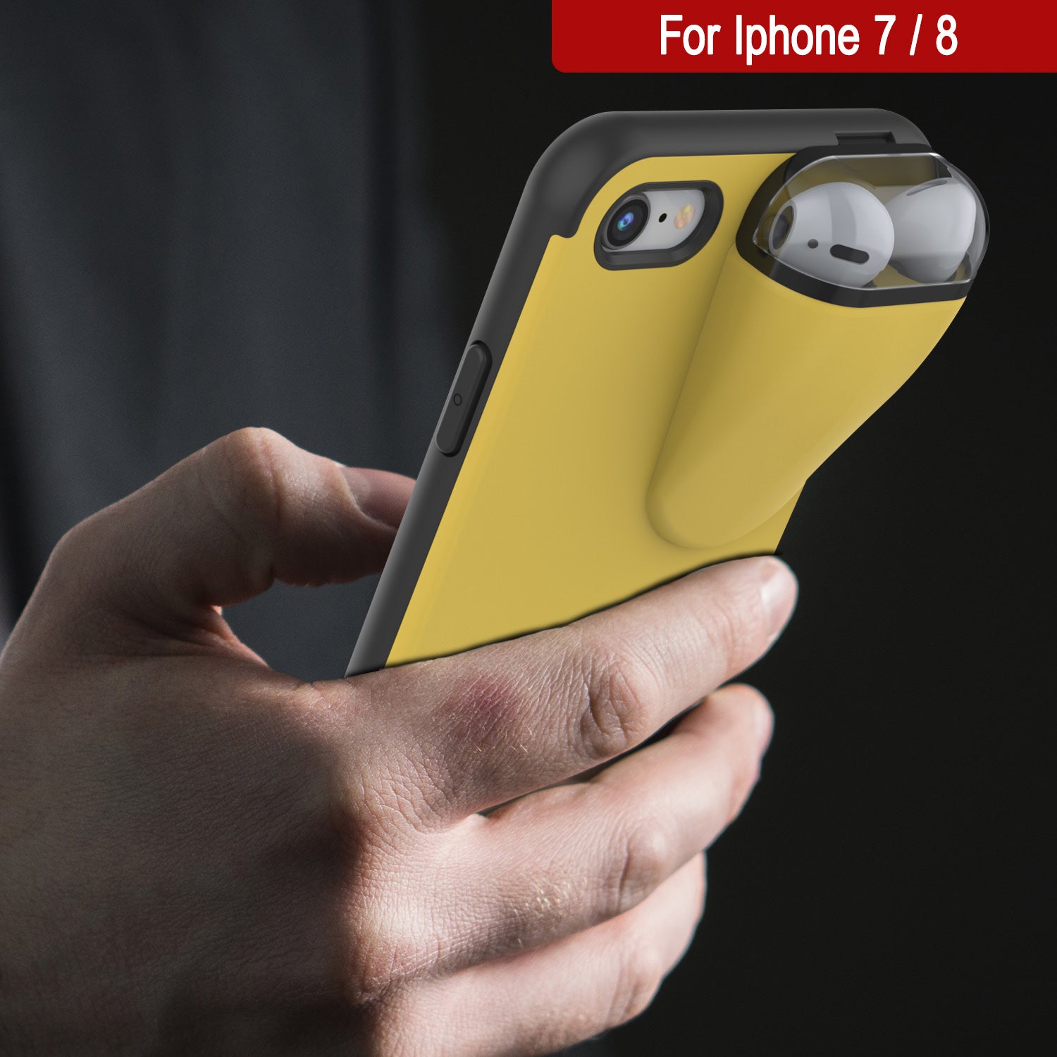 Punkcase iPhone 7 Airpod Charging Case Holder | Slim & Durable 2 in 1 for iPhone 8/7 [Yellow]