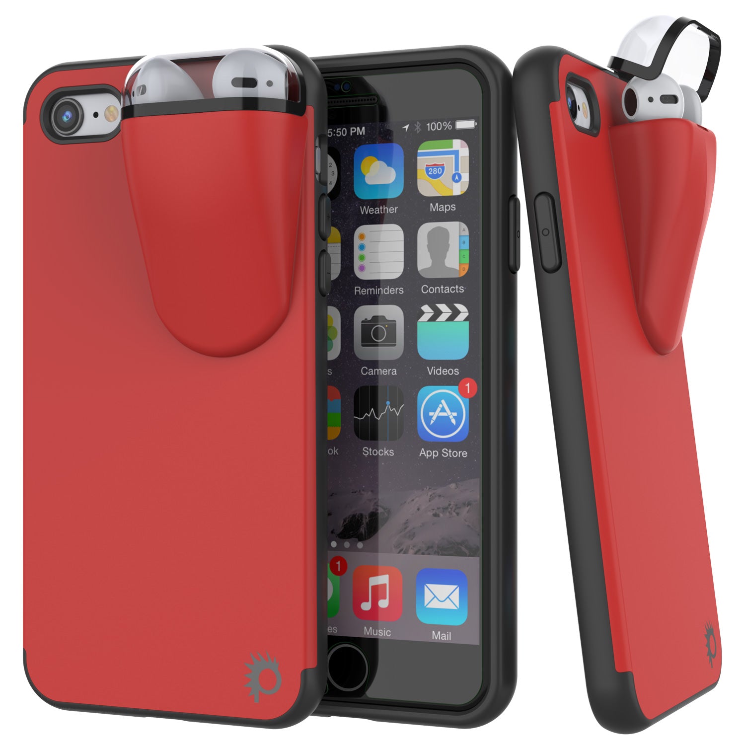 Punkcase iPhone 7 Airpod Charging Case Holder | Slim & Durable 2 in 1 for iPhone 8/7 [Red]