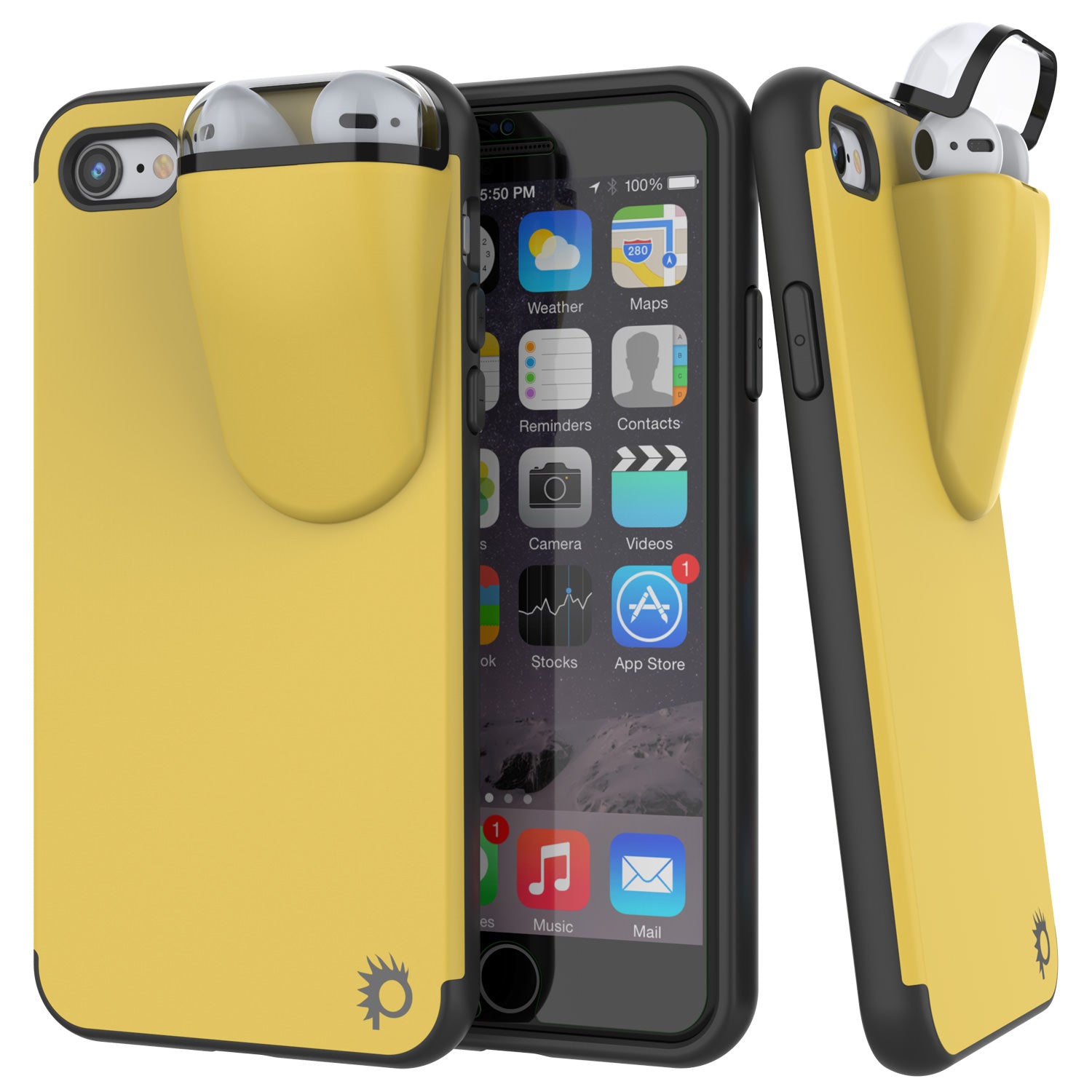 Punkcase iPhone 7 Airpod Charging Case Holder | Slim & Durable 2 in 1 for iPhone 8/7 [Yellow]