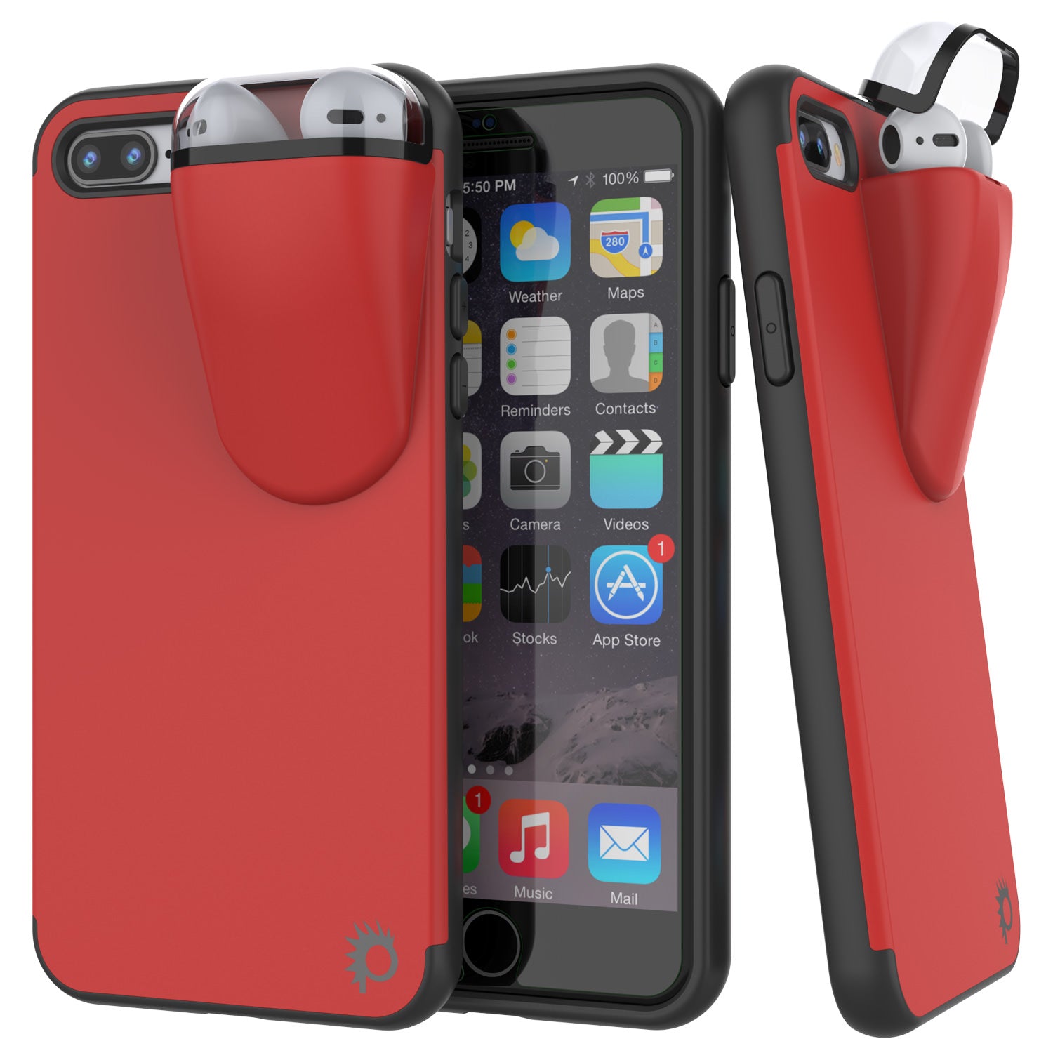 Punkcase iPhone 7+ Plus Airpod Charging Case Holder | Slim & Durable 2 in 1 for iPhone 8+/7+ [Red]