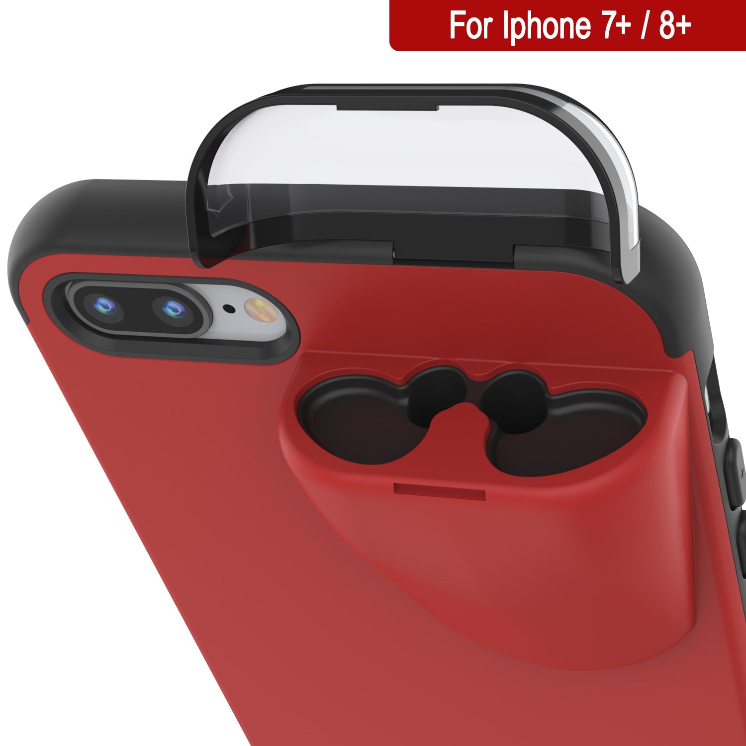 Punkcase iPhone 7+ Plus Airpod Charging Case Holder | Slim & Durable 2 in 1 for iPhone 8+/7+ [Red]