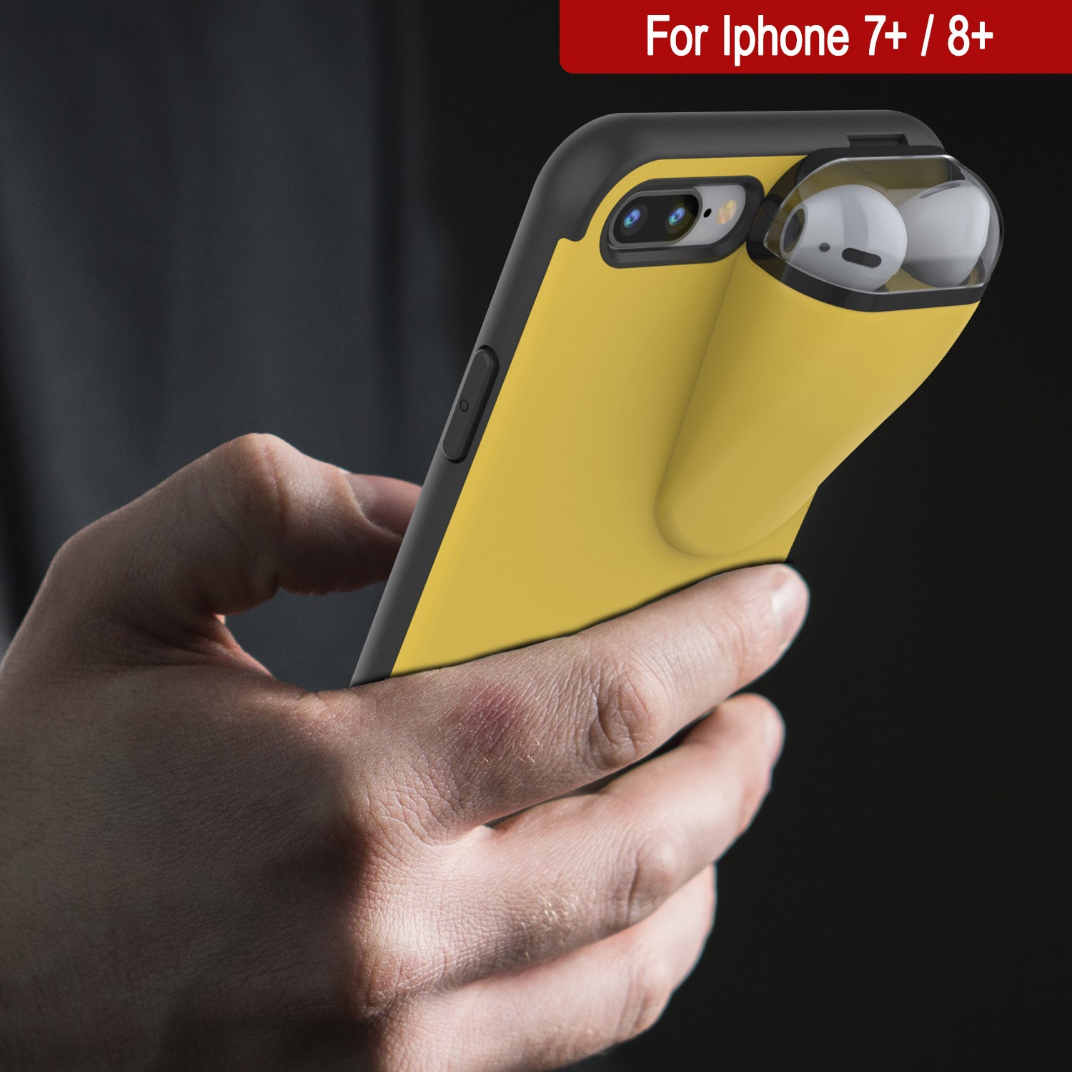 Punkcase iPhone 7+ Plus Airpod Charging Case Holder | Slim & Durable 2 in 1 for iPhone 8+/7+ [Yellow]